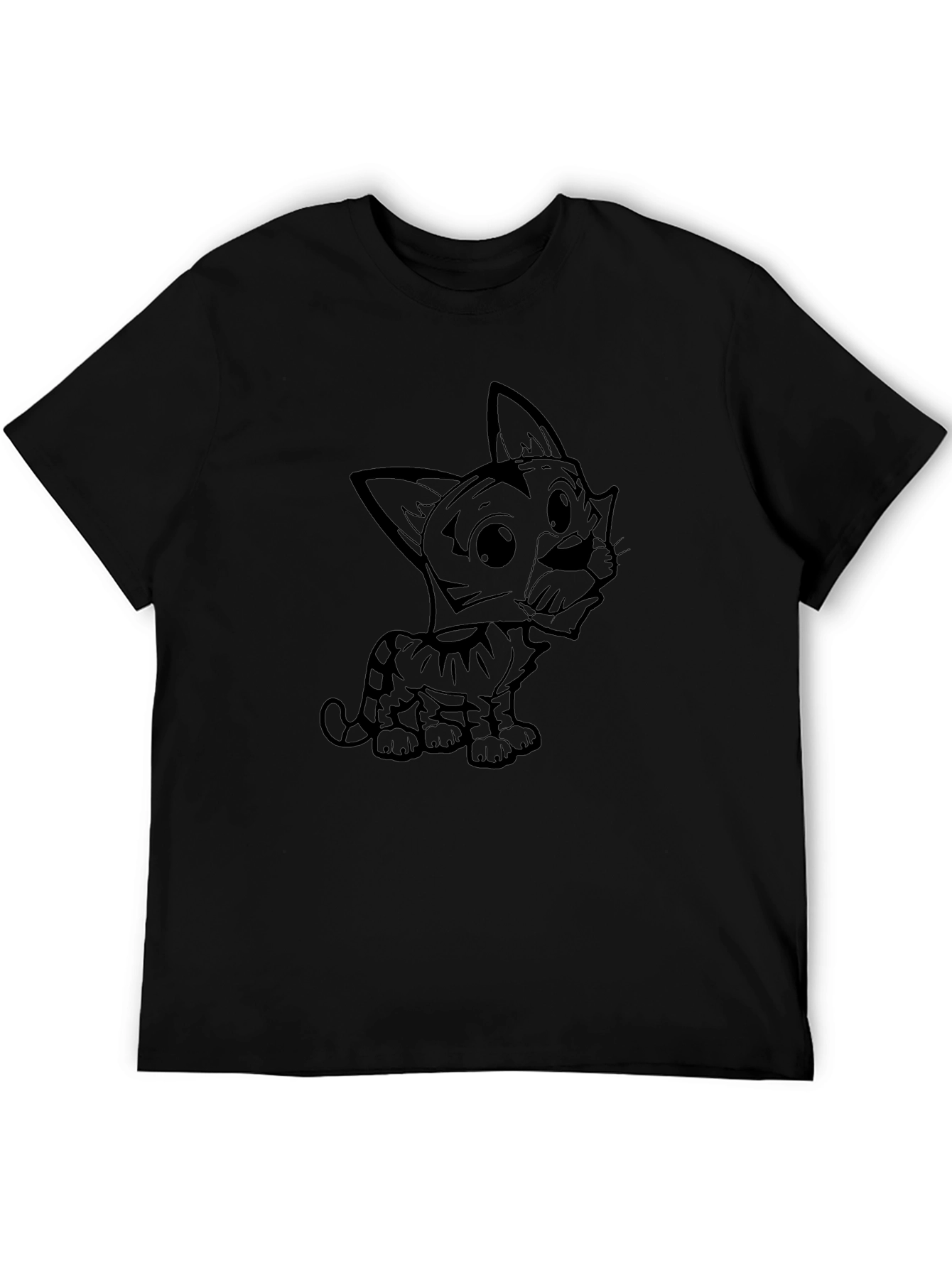 Cute Cartoon Cat Graphic Tee - Black