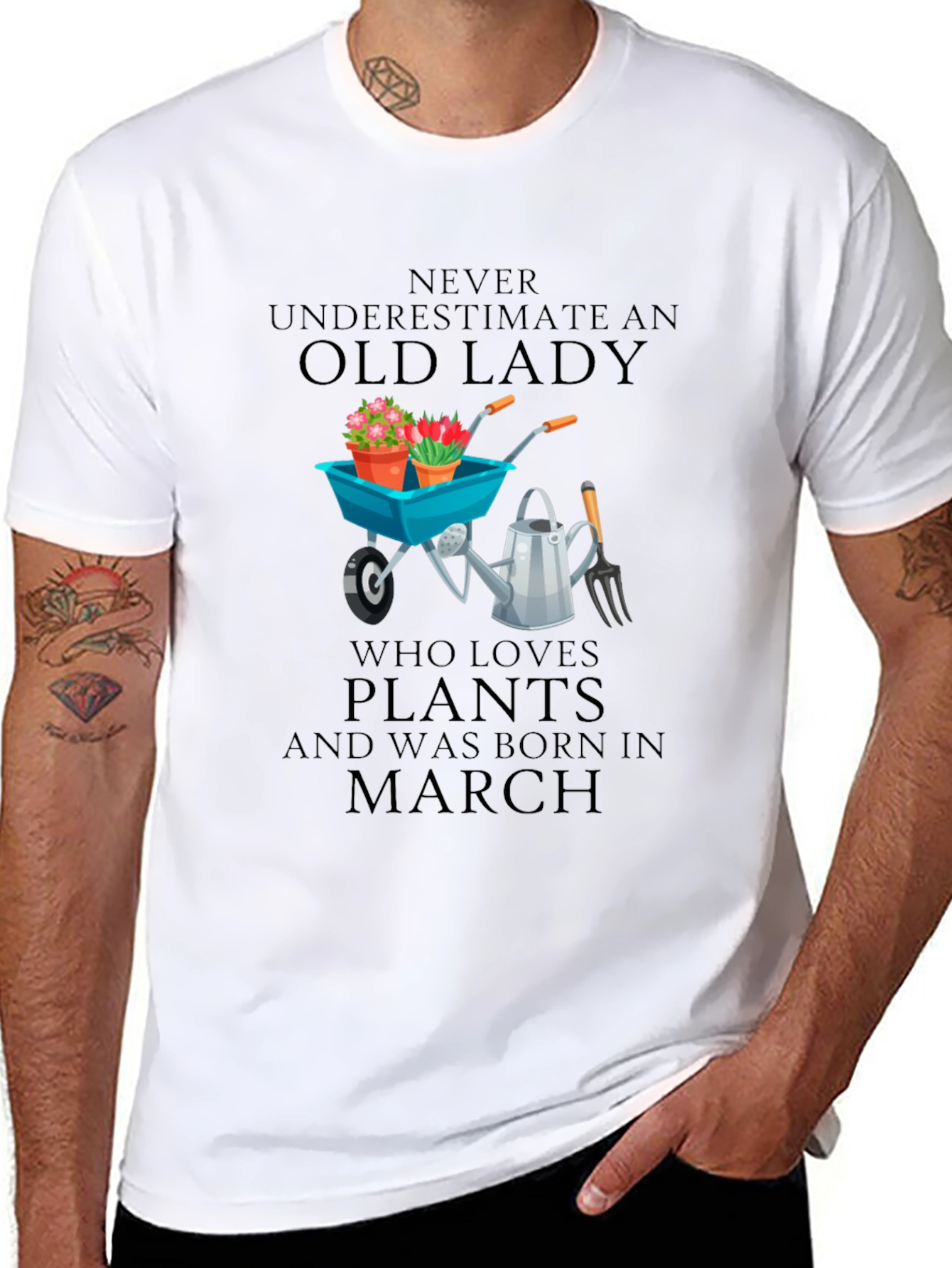 Old Lady Who Loves Plants - March Birthday T-Shirt