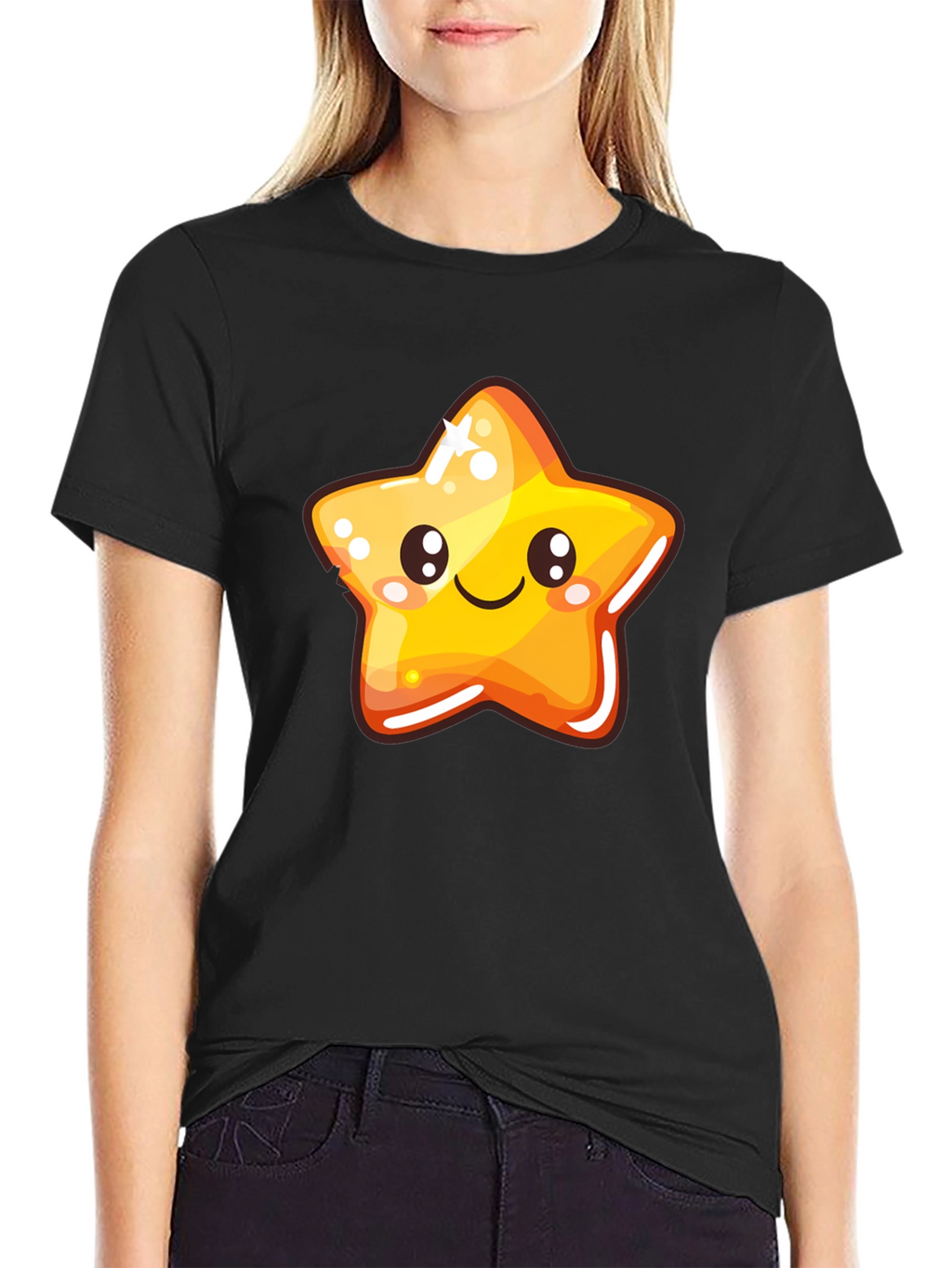 Cute Cartoon Star Black T-Shirt