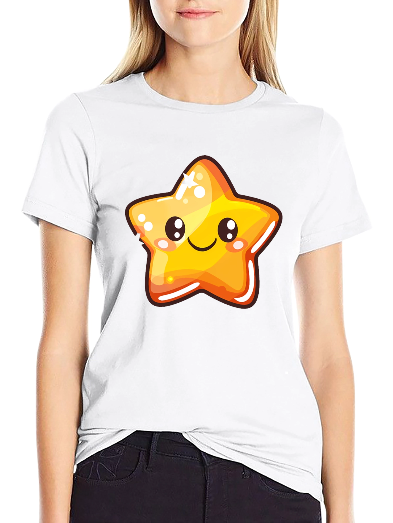 Cute Cartoon Star Black T-Shirt