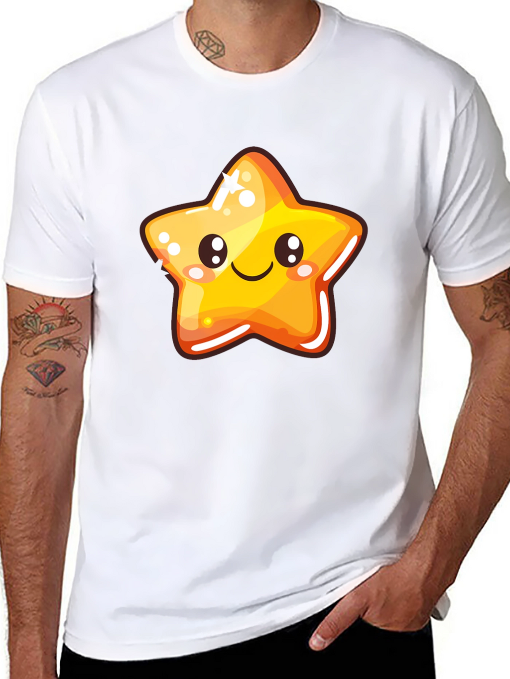 Cute Cartoon Star Black T-Shirt
