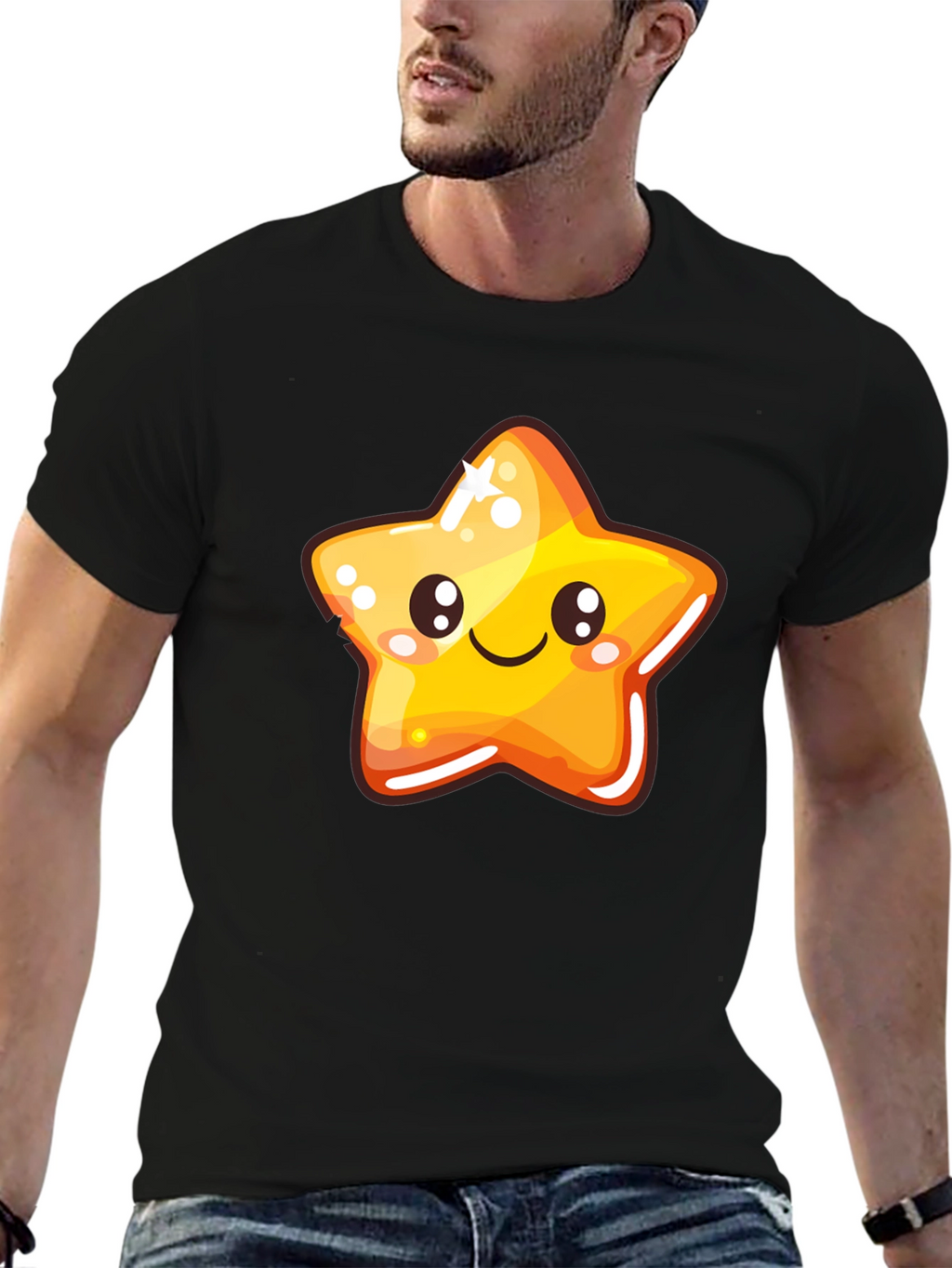 Cute Cartoon Star Black T-Shirt
