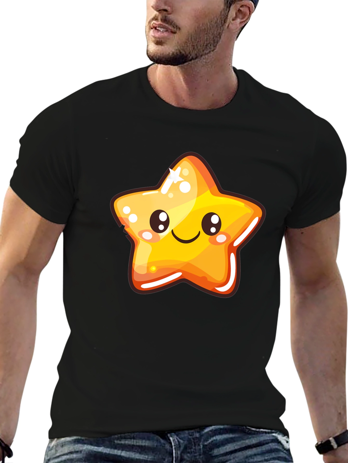 Cute Cartoon Star Black T-Shirt