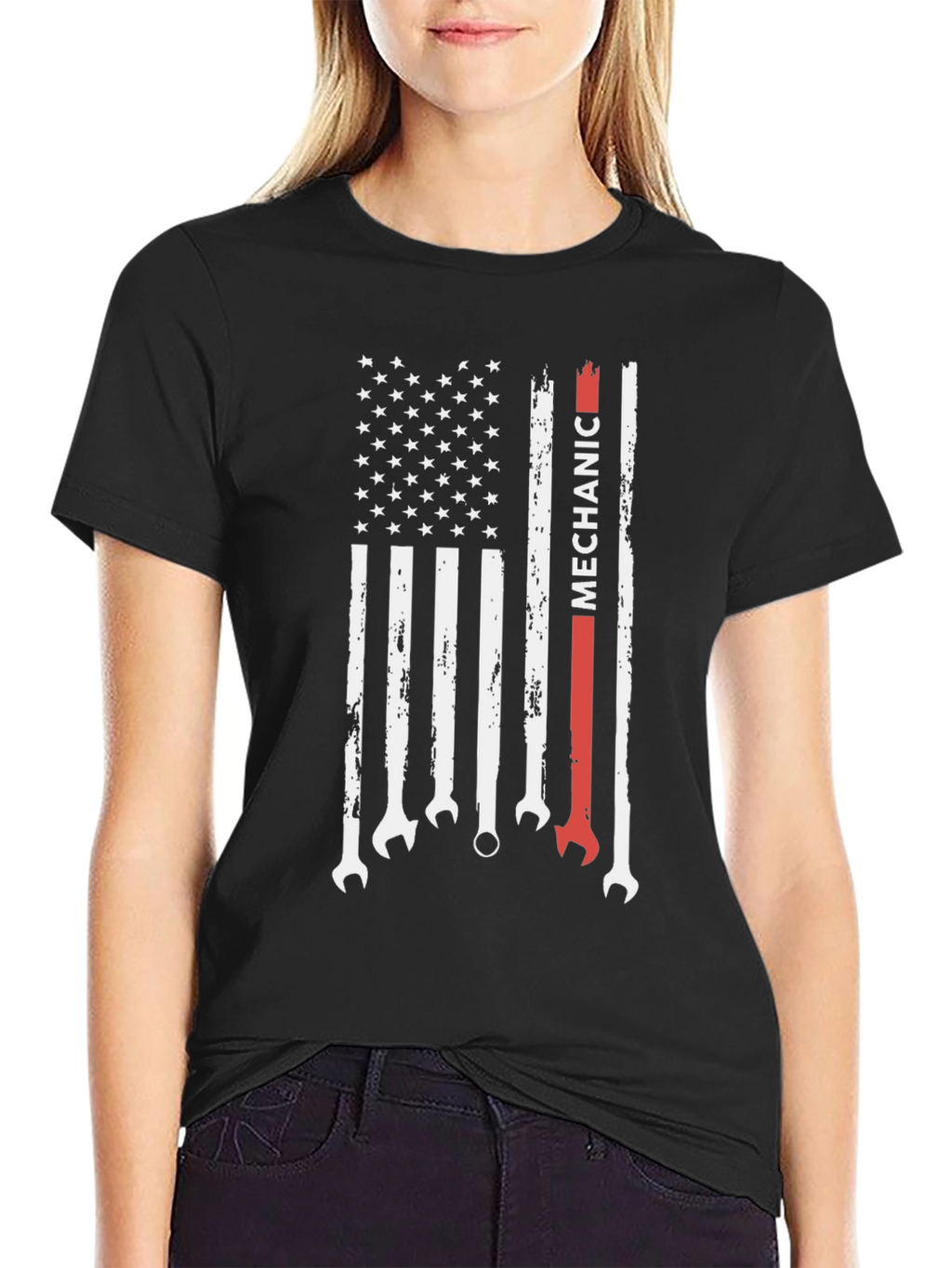 Mechanic American Flag Graphic Tee - Patriotic Wrench T-Shirt