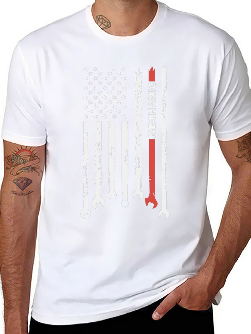 Mechanic American Flag Graphic Tee - Patriotic Wrench T-Shirt
