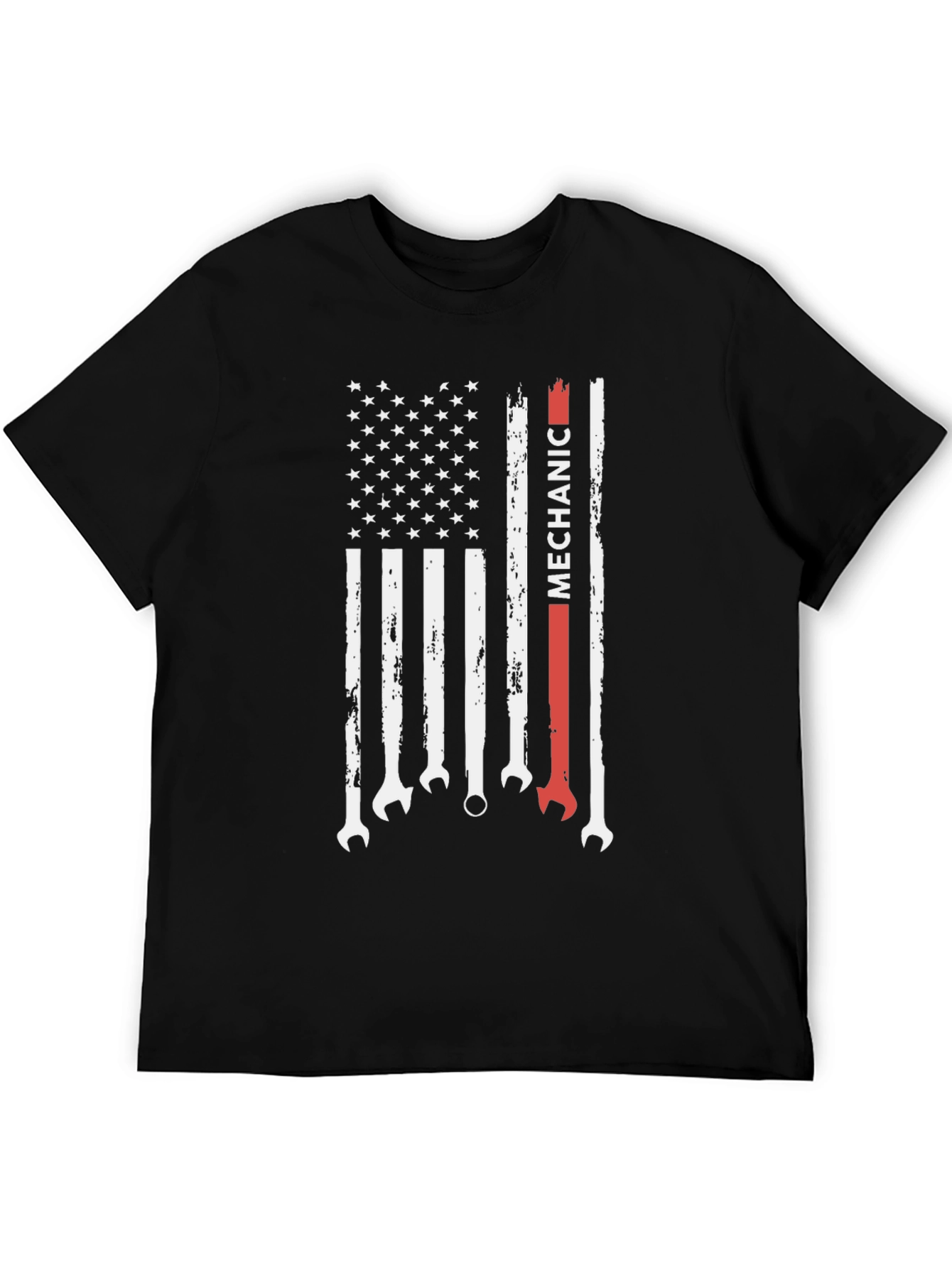 Mechanic American Flag Graphic Tee - Patriotic Wrench T-Shirt