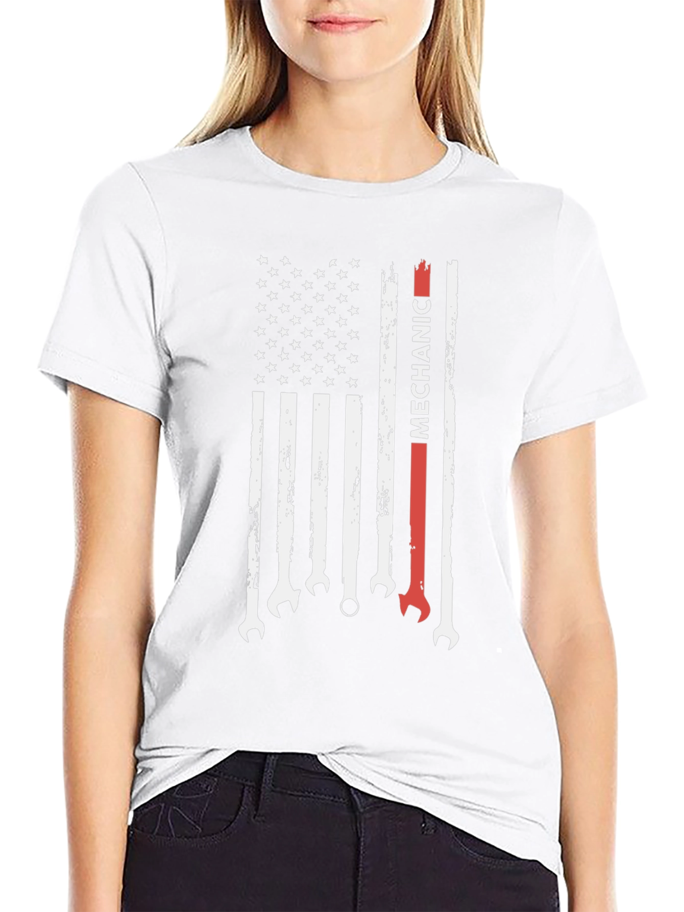 Mechanic American Flag Graphic Tee - Patriotic Wrench T-Shirt