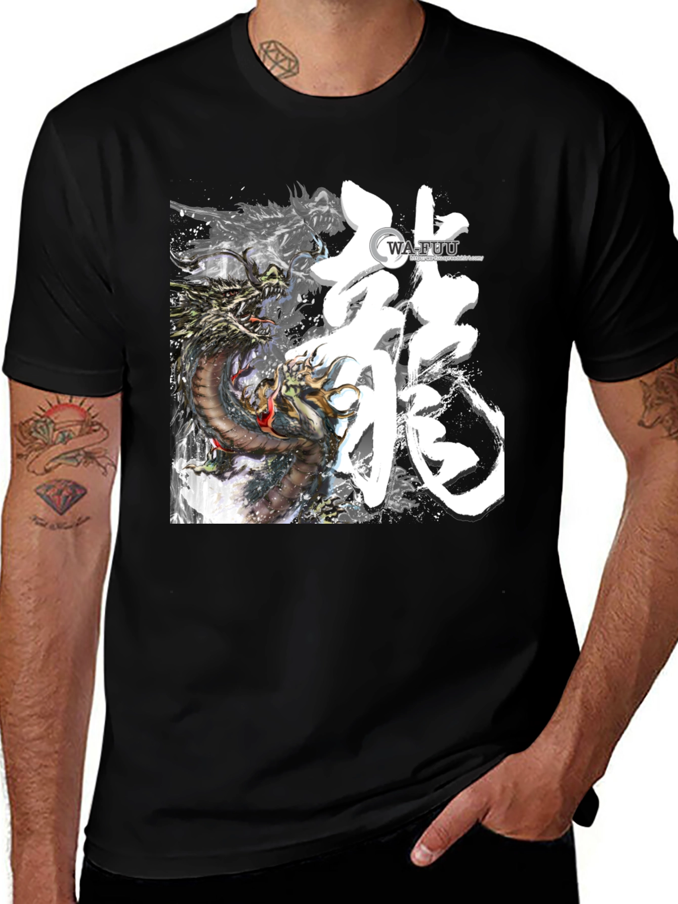 Dragon Graphic Print Mens Black T-Shirt