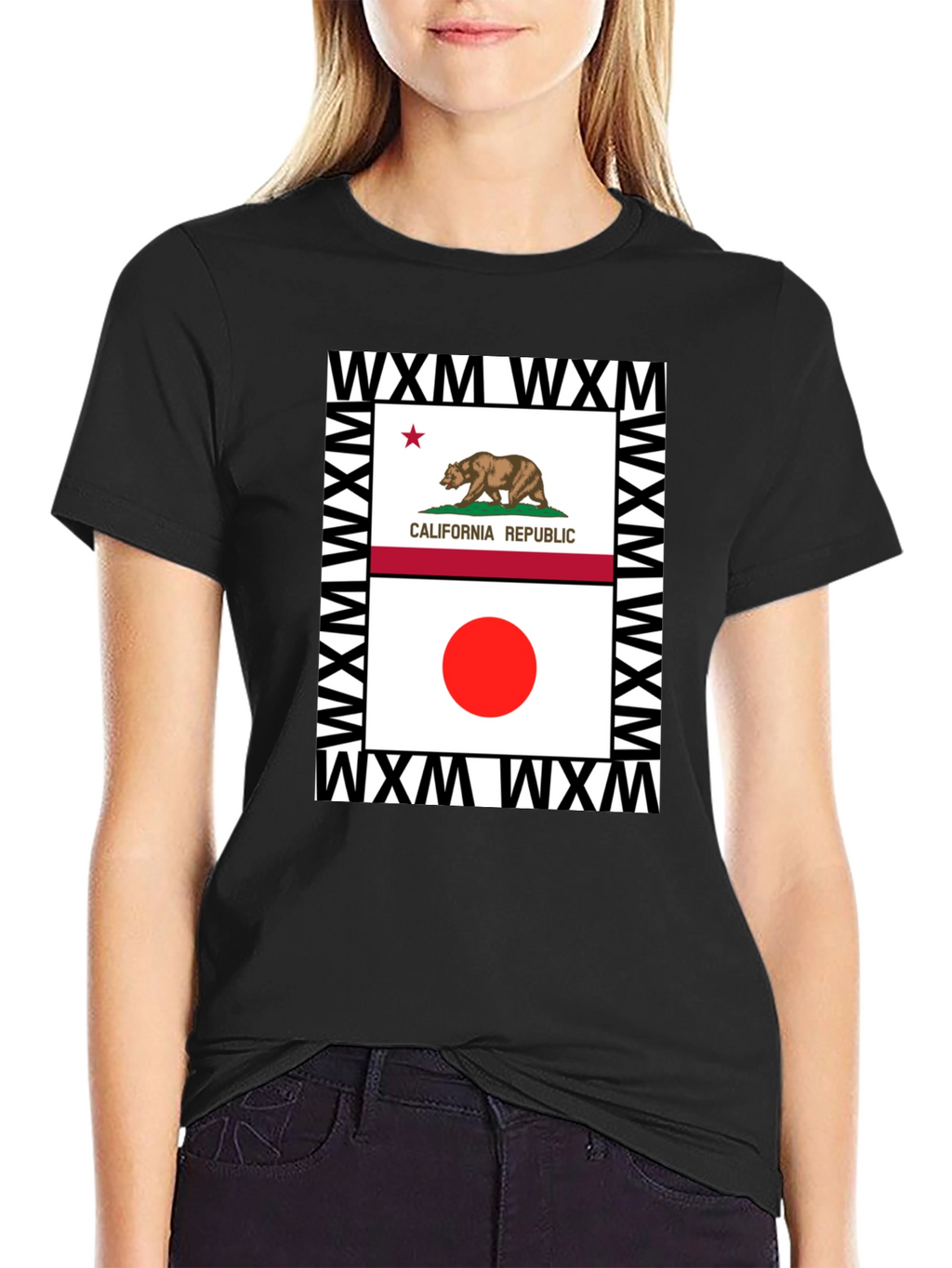 California Japan Flag Graphic Print Black Tee