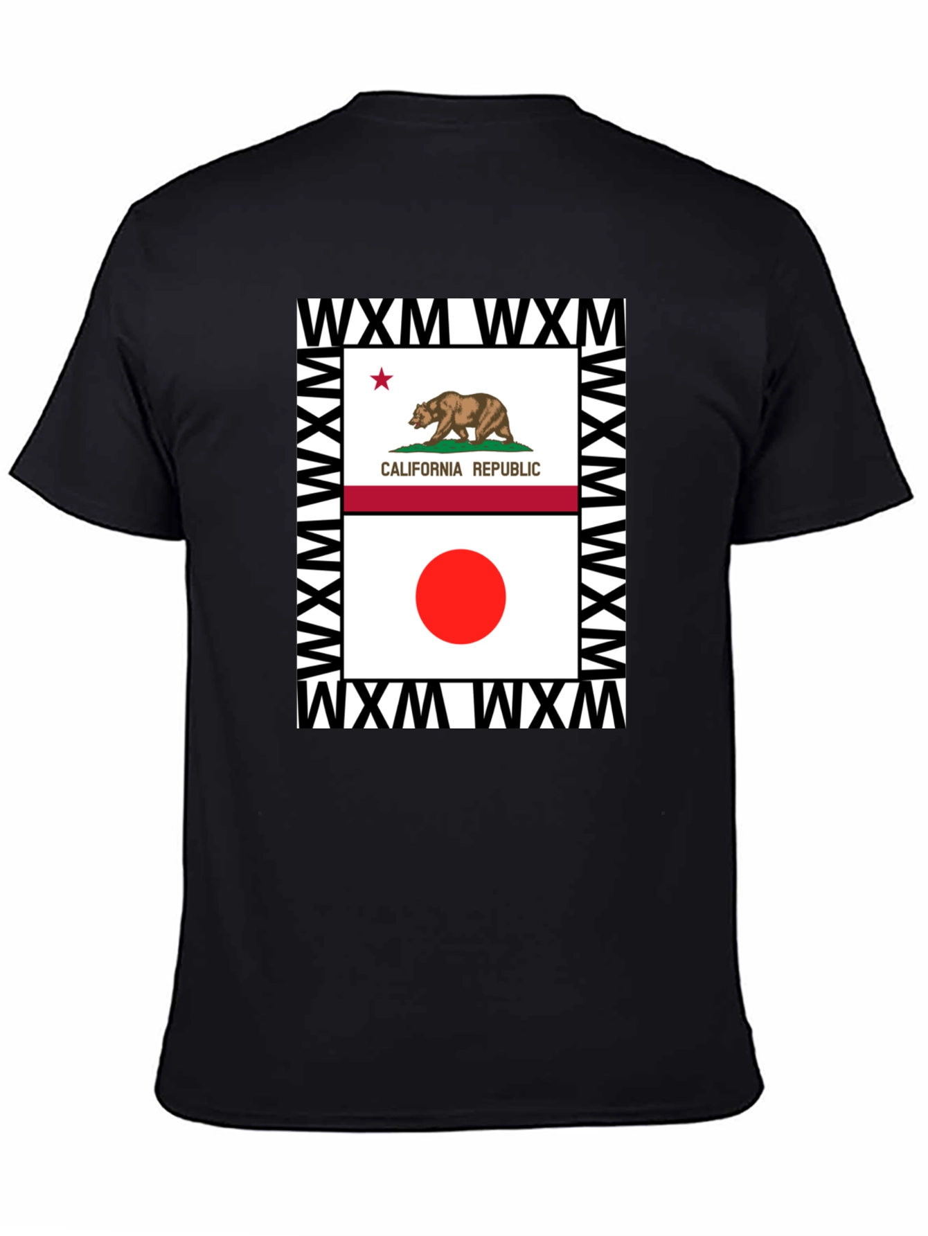 California Japan Flag Graphic Print Black Tee