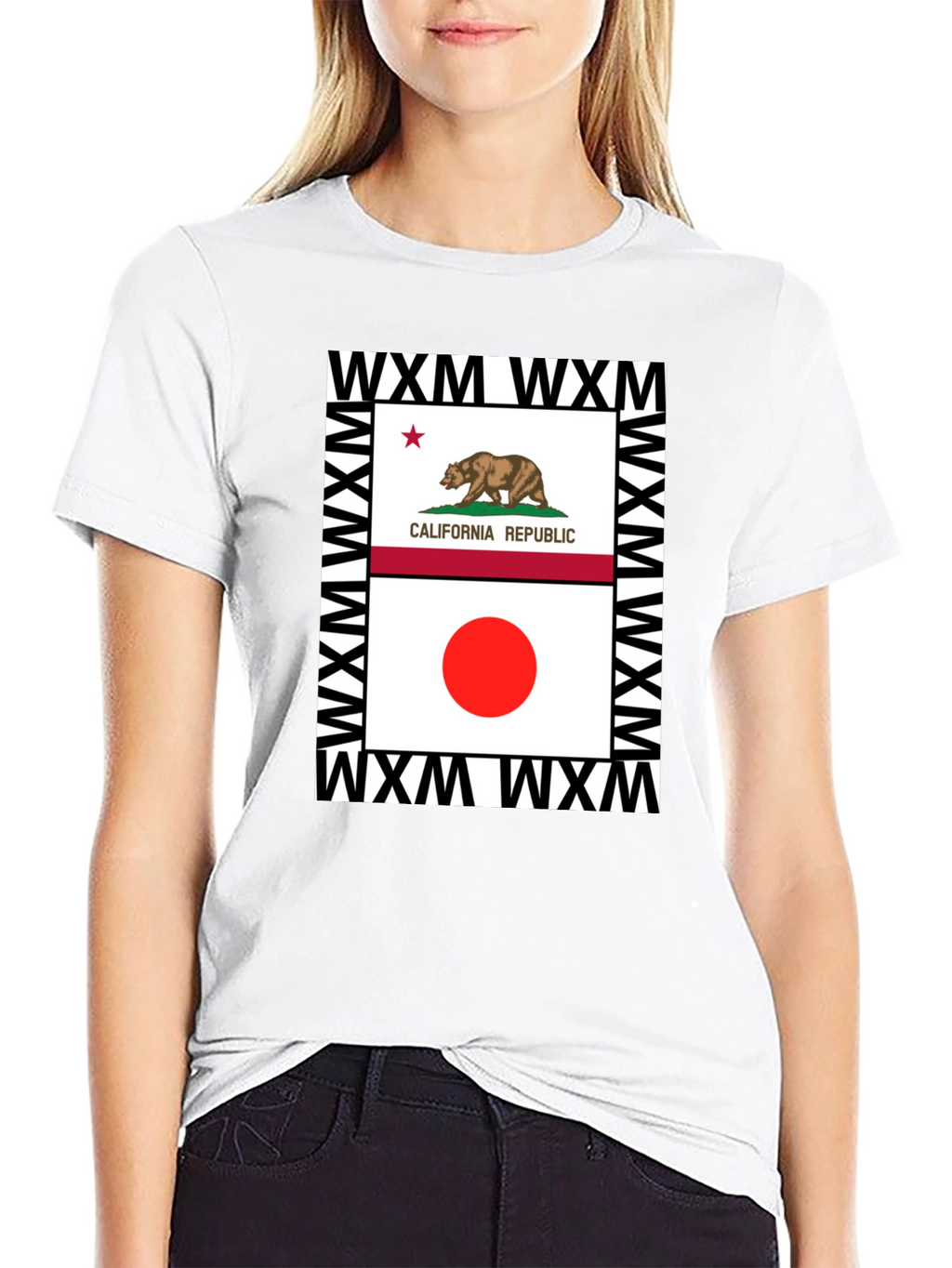 California Japan Flag Graphic Print Black Tee