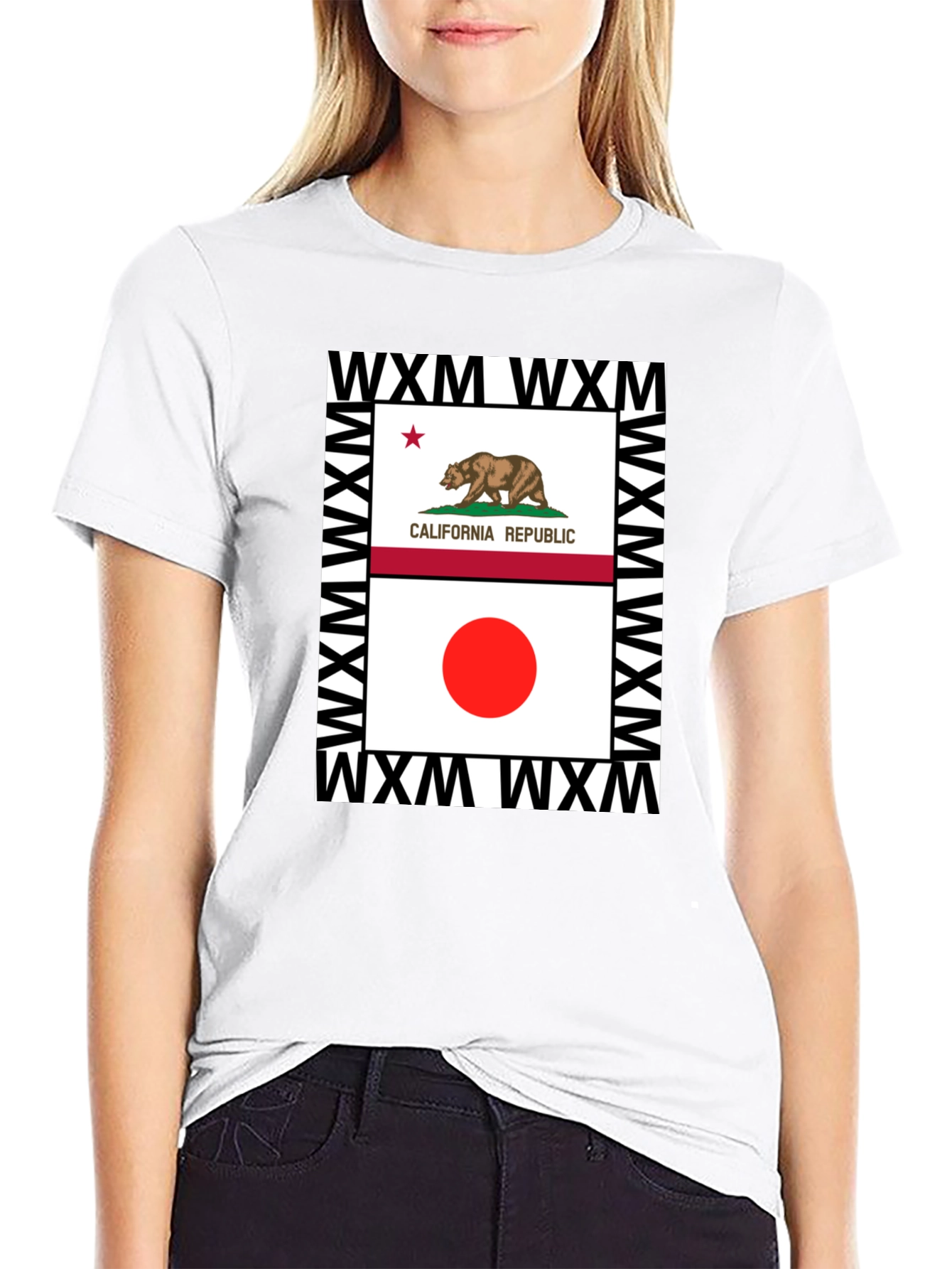 California Japan Flag Graphic Print Black Tee