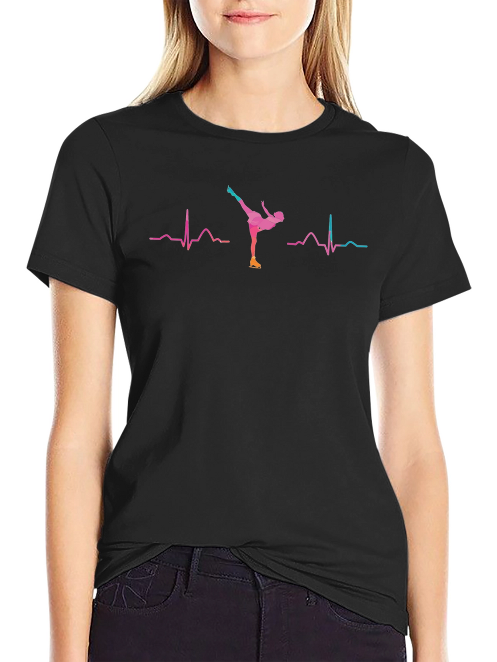 Ice Skating Heartbeat T-Shirt - Black