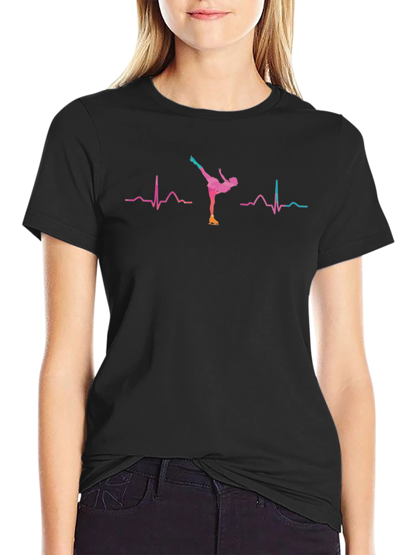Ice Skating Heartbeat T-Shirt - Black