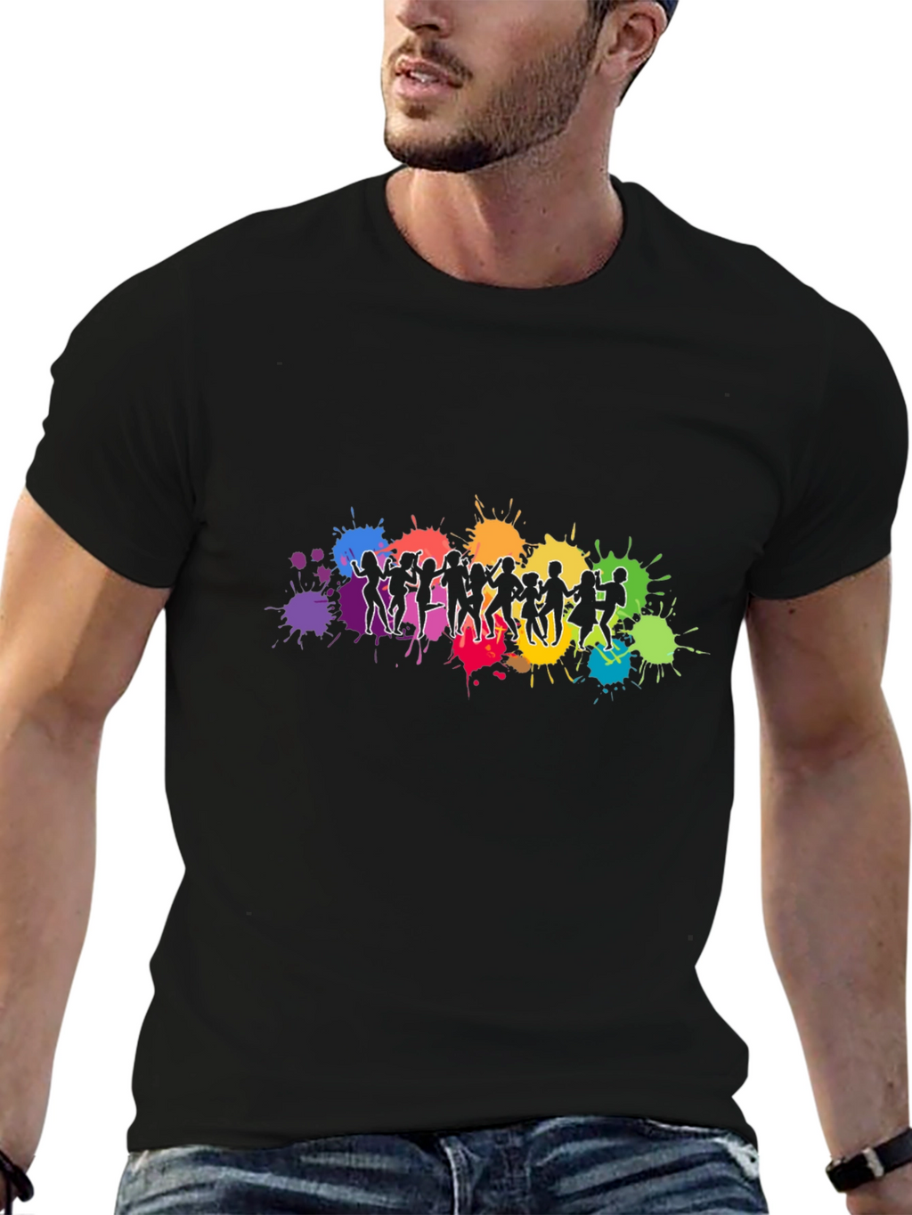Vibrant Dancing Silhouettes Graphic Black T-Shirt