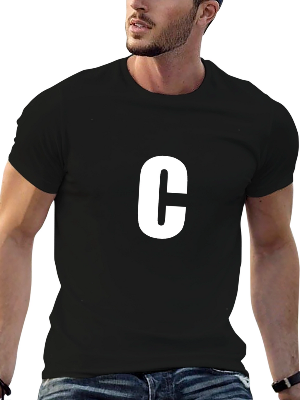 Letter C Black T-Shirt - Casual Cotton Tee
