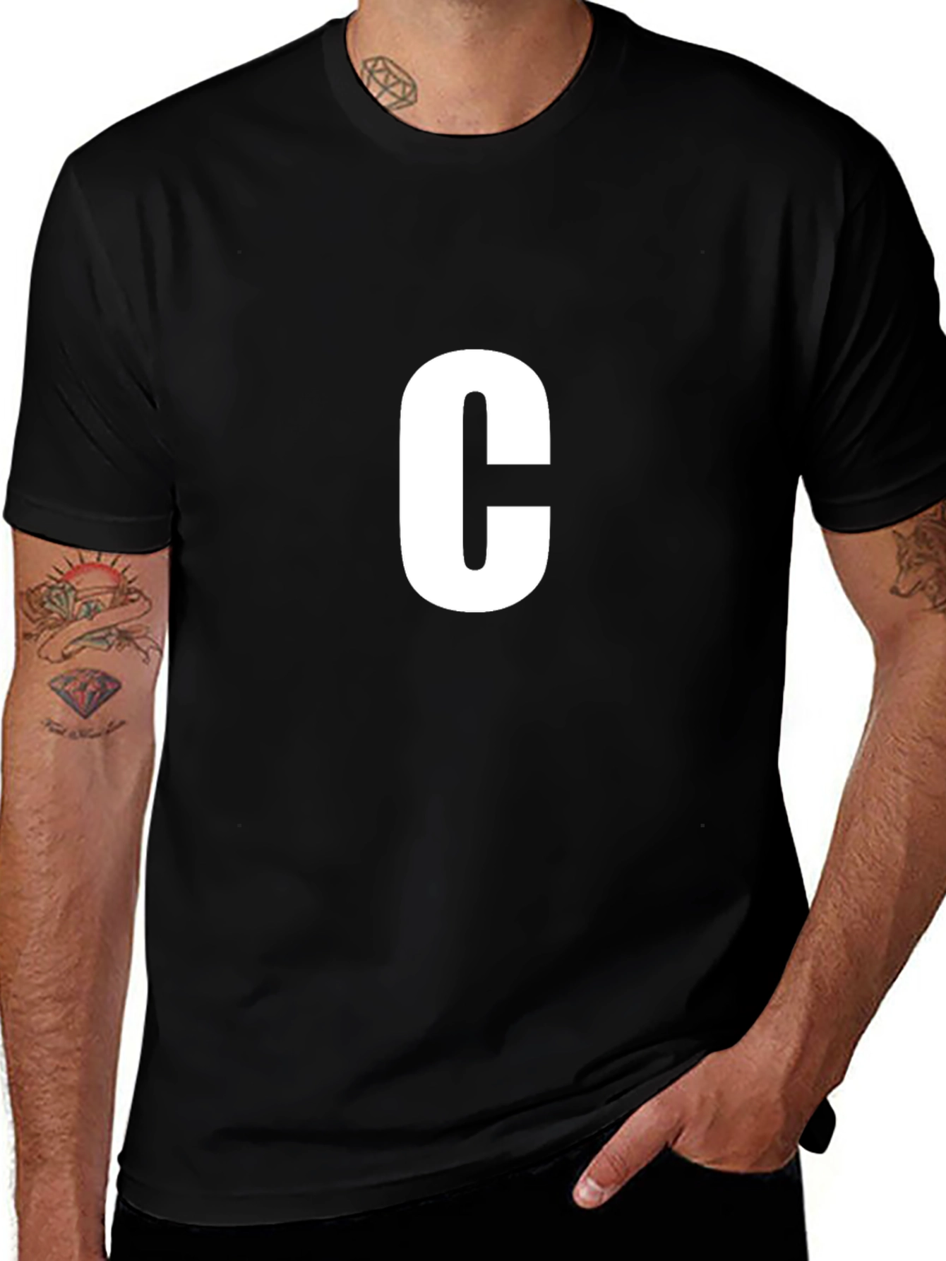 Letter C Black T-Shirt - Casual Cotton Tee