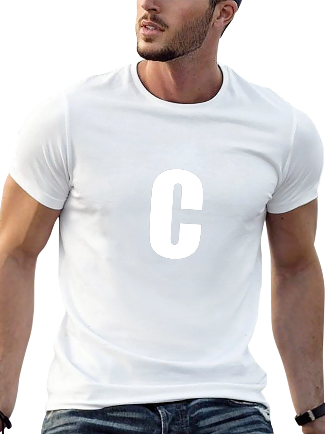 Letter C Black T-Shirt - Casual Cotton Tee