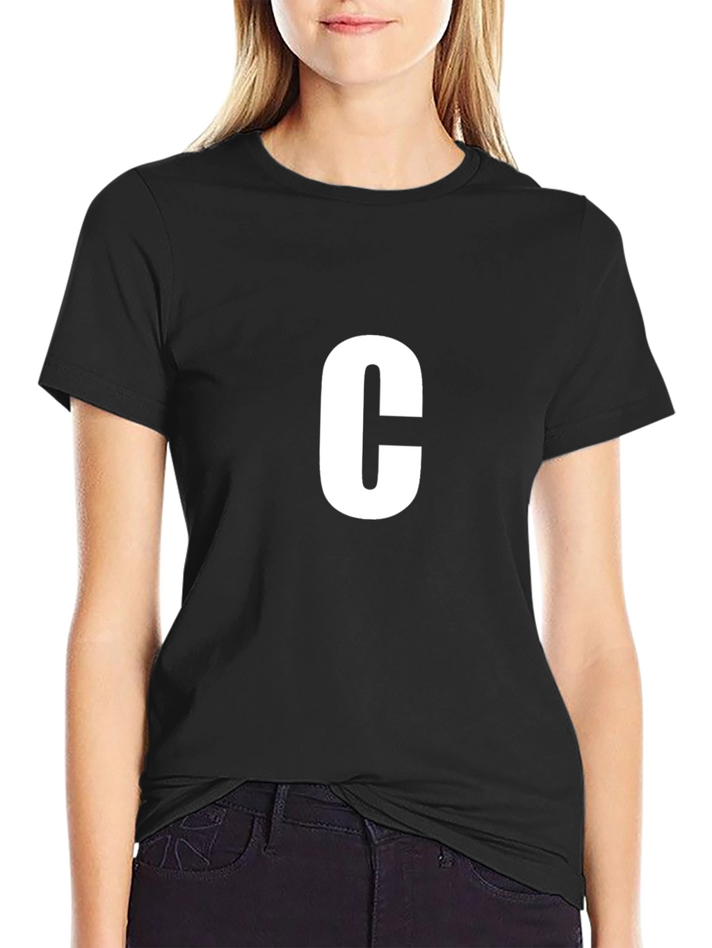Letter C Black T-Shirt - Casual Cotton Tee