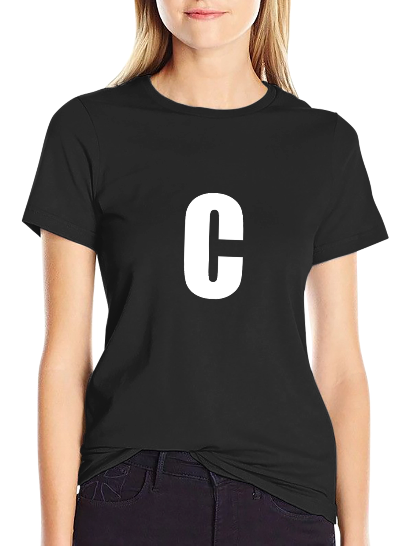 Letter C Black T-Shirt - Casual Cotton Tee