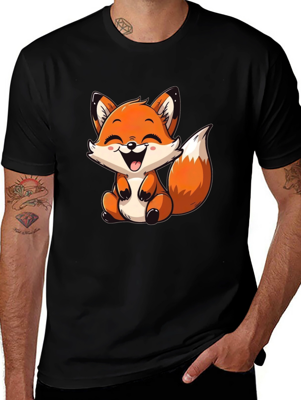 Cute Fox Graphic Tee - Unisex Black T-Shirt