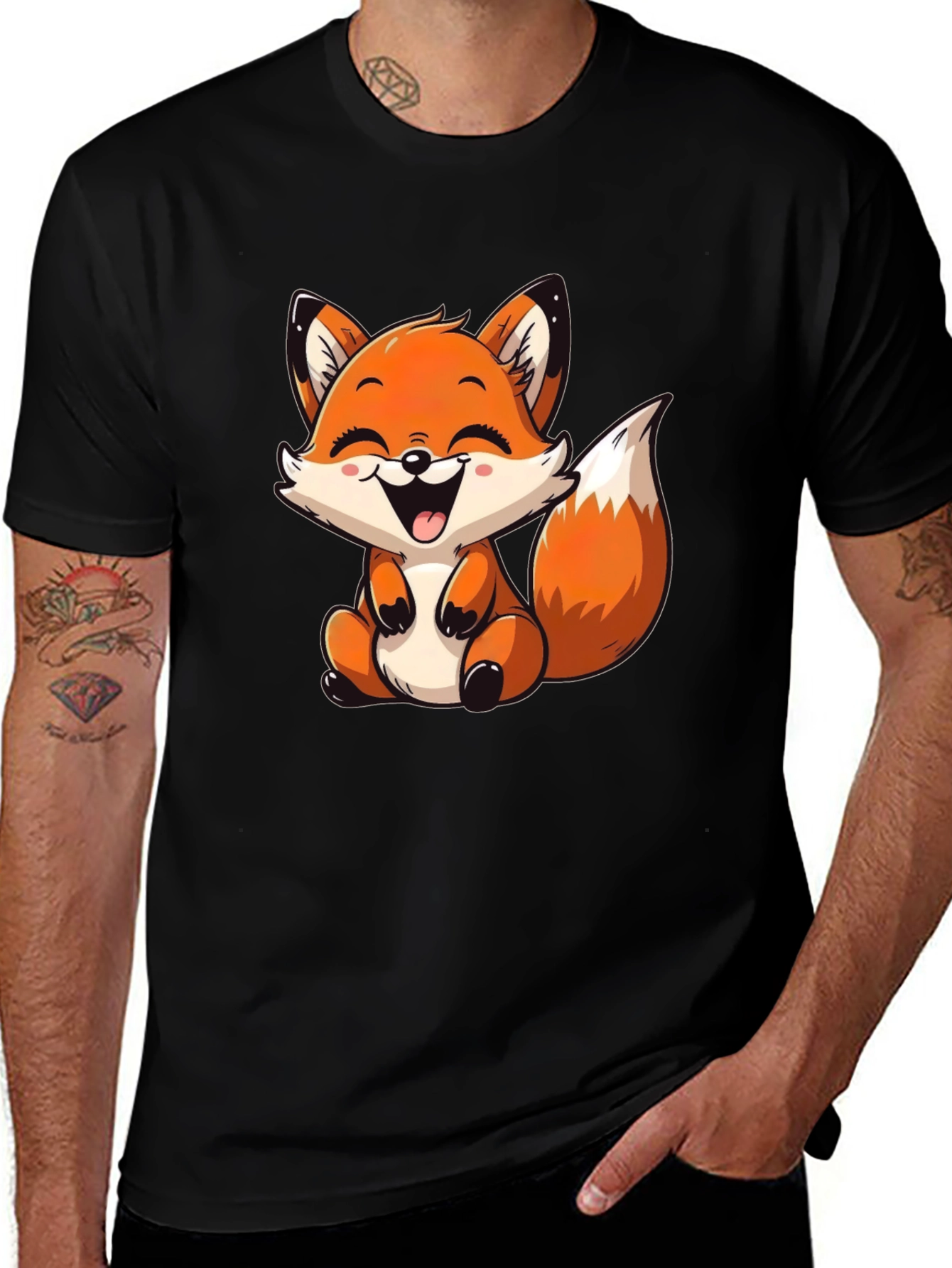 Cute Fox Graphic Tee - Unisex Black T-Shirt