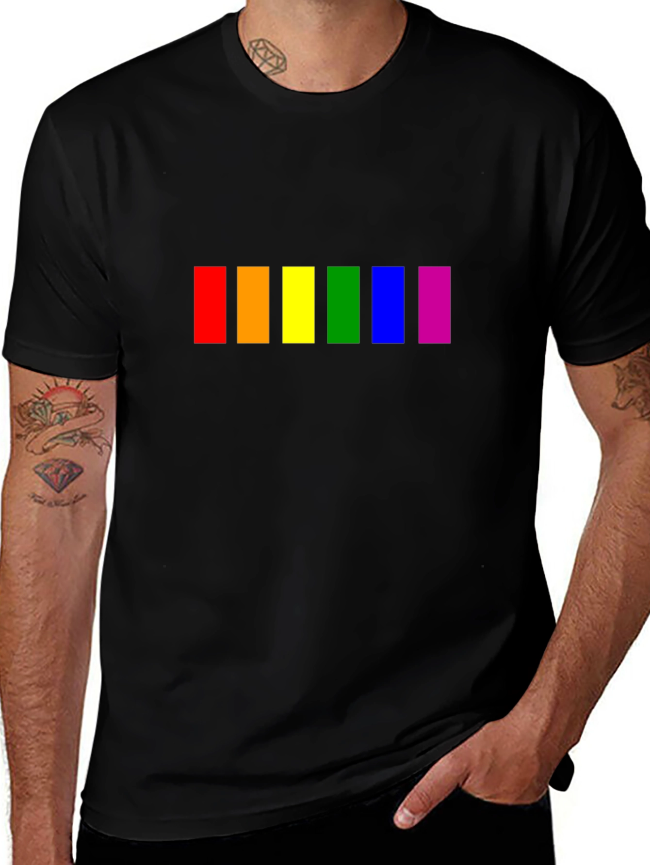 Pride Rainbow Stripe Graphic Tee - Soft Cotton Comfort
