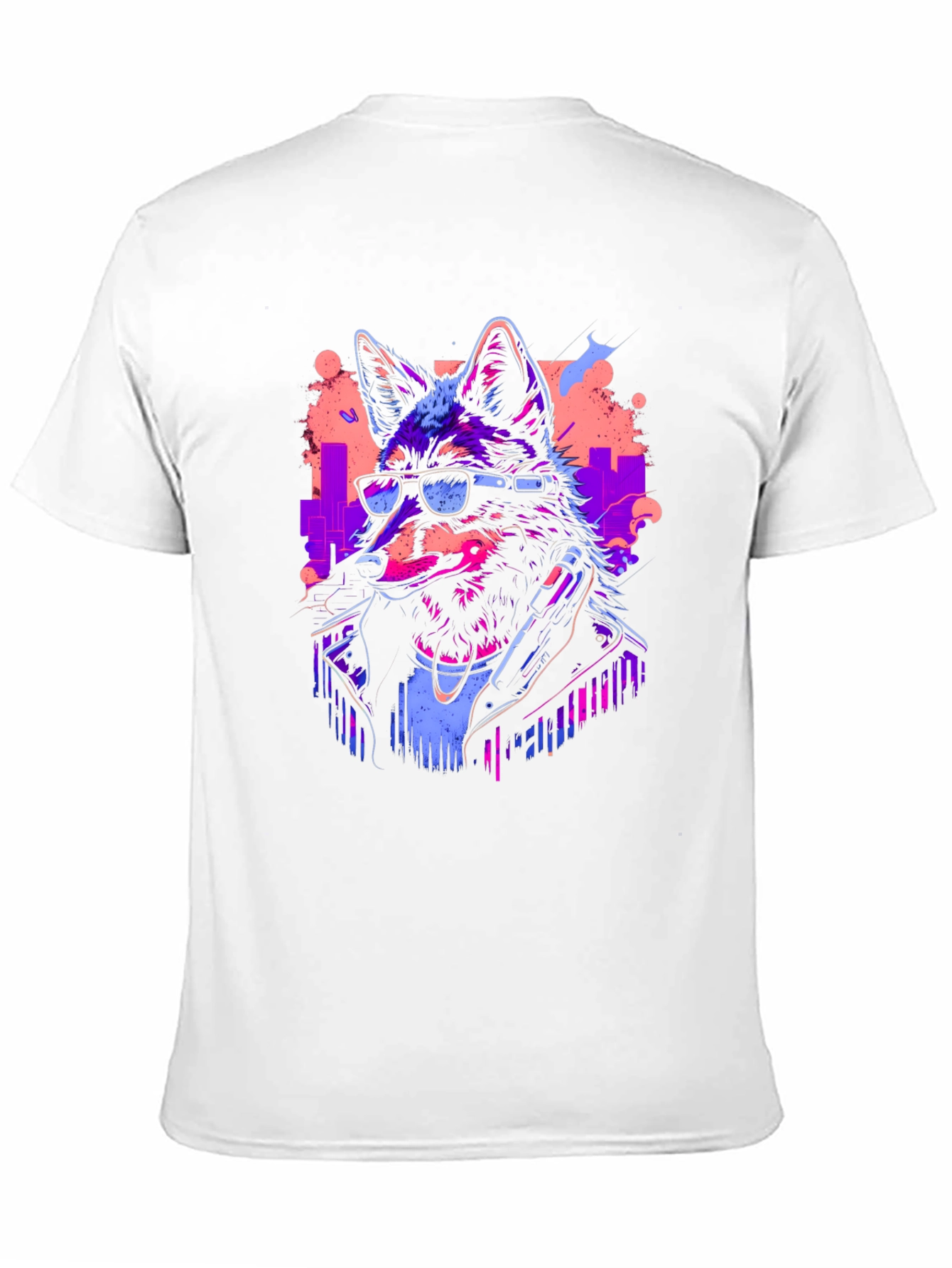 Neon Cyberpunk Wolf Graphic T-Shirt