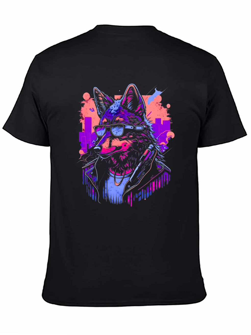 Neon Cyberpunk Wolf Graphic T-Shirt