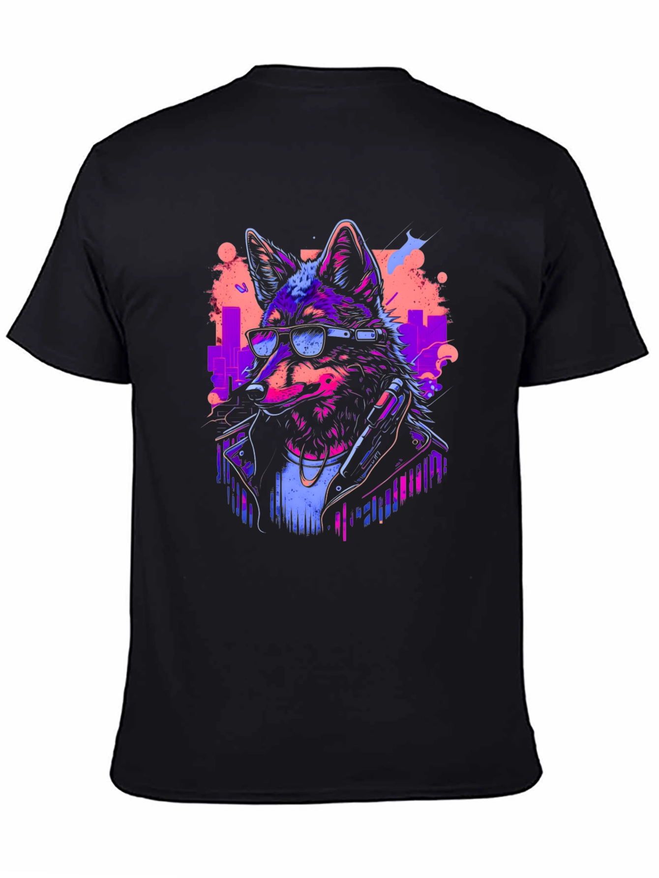 Neon Cyberpunk Wolf Graphic T-Shirt