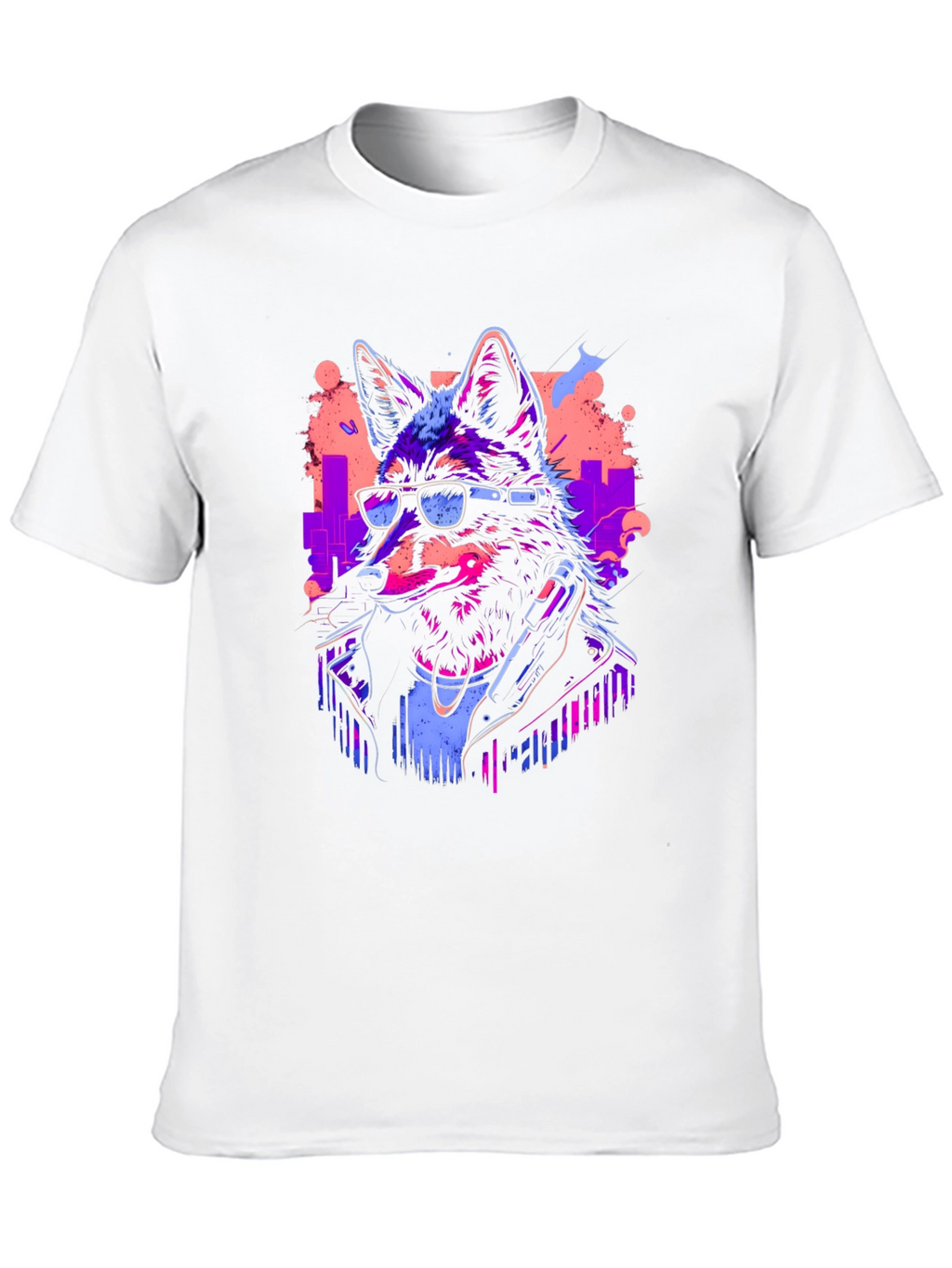 Neon Cyberpunk Wolf Graphic T-Shirt