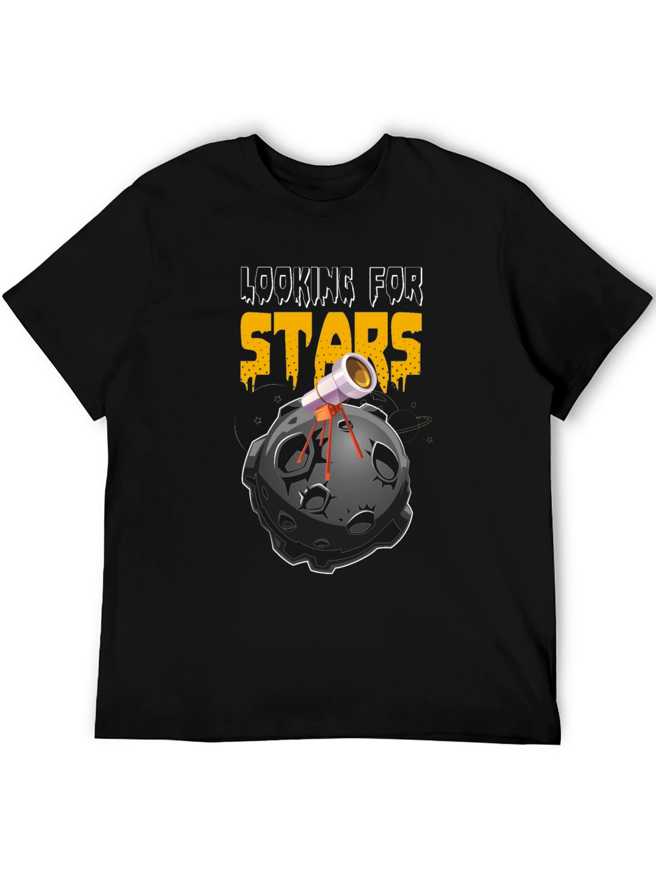 Looking For Stars Black Graphic Tee - Telescope on Moon