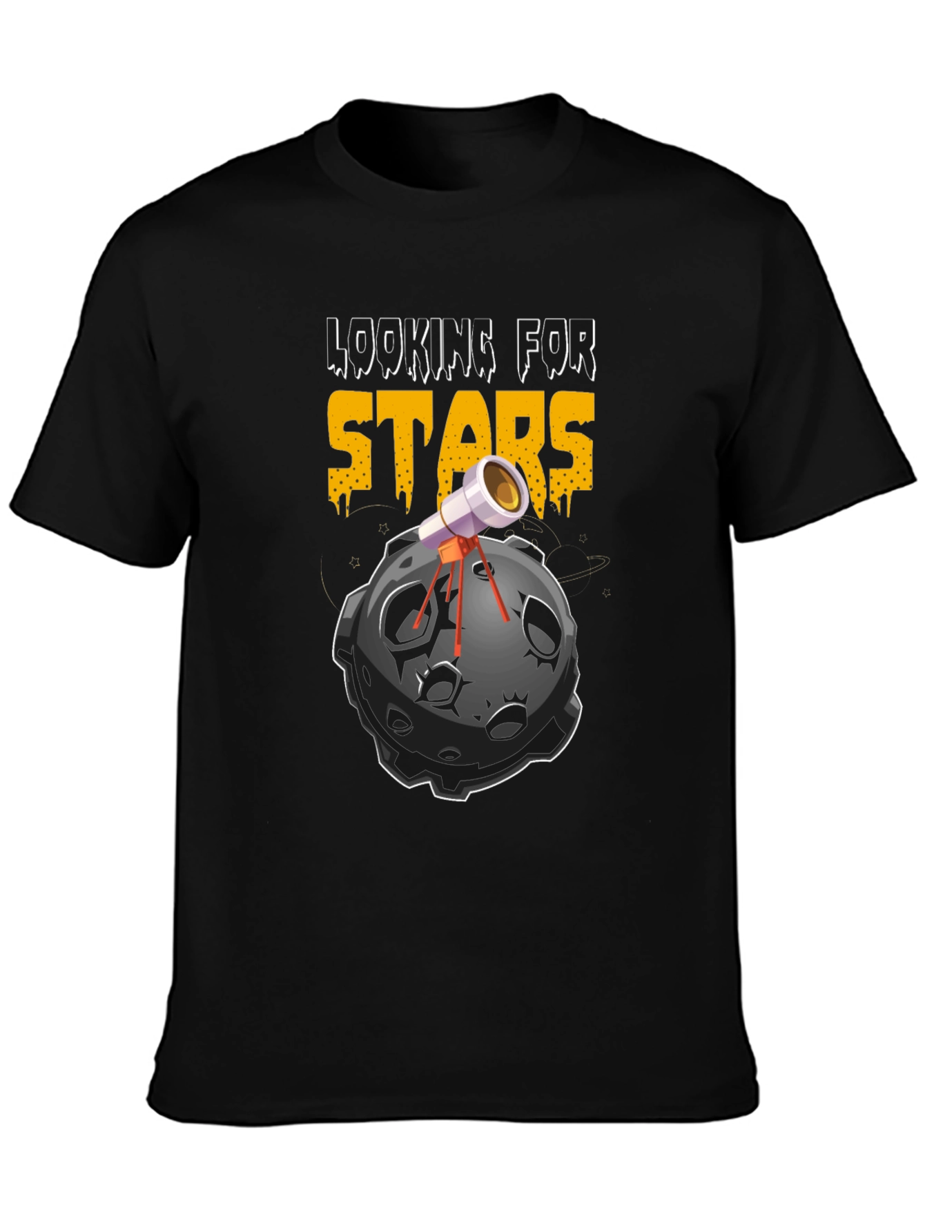 Looking For Stars Black Graphic Tee - Telescope on Moon