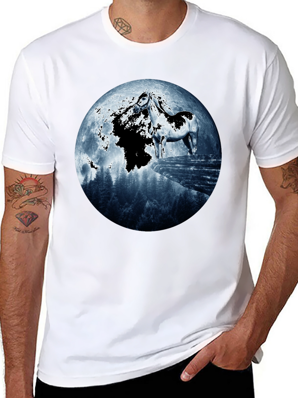 Horse & Moon Graphic T-Shirt - Black