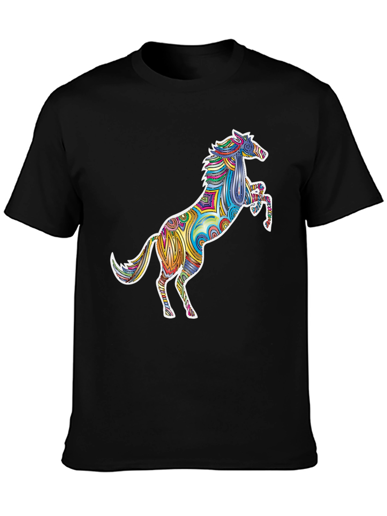 Colorful Horse Graphic Tee - Stylish Mens Black T-Shirt