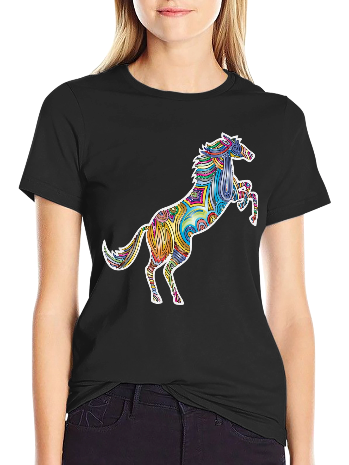 Colorful Horse Graphic Tee - Stylish Mens Black T-Shirt
