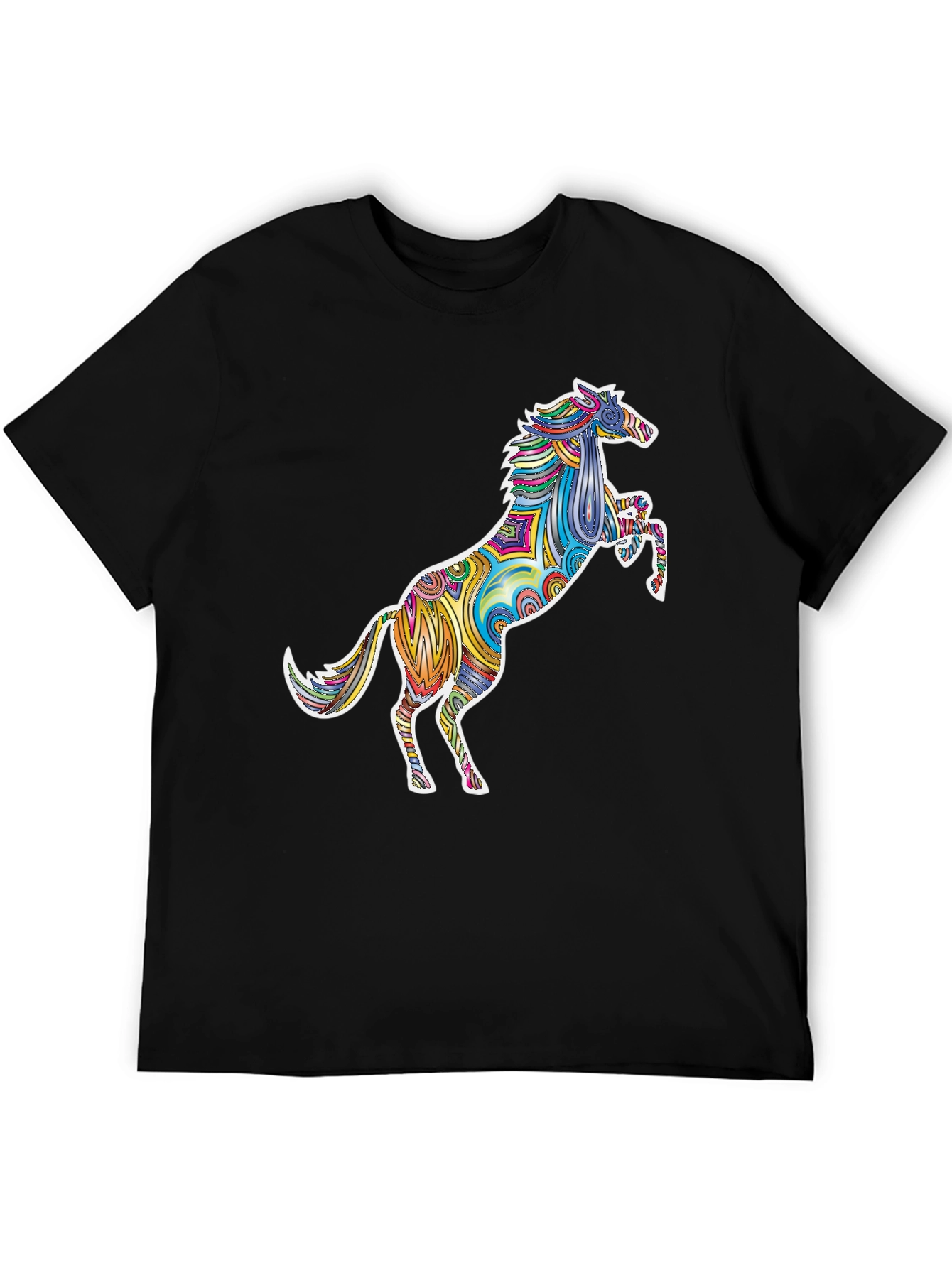 Colorful Horse Graphic Tee - Stylish Mens Black T-Shirt