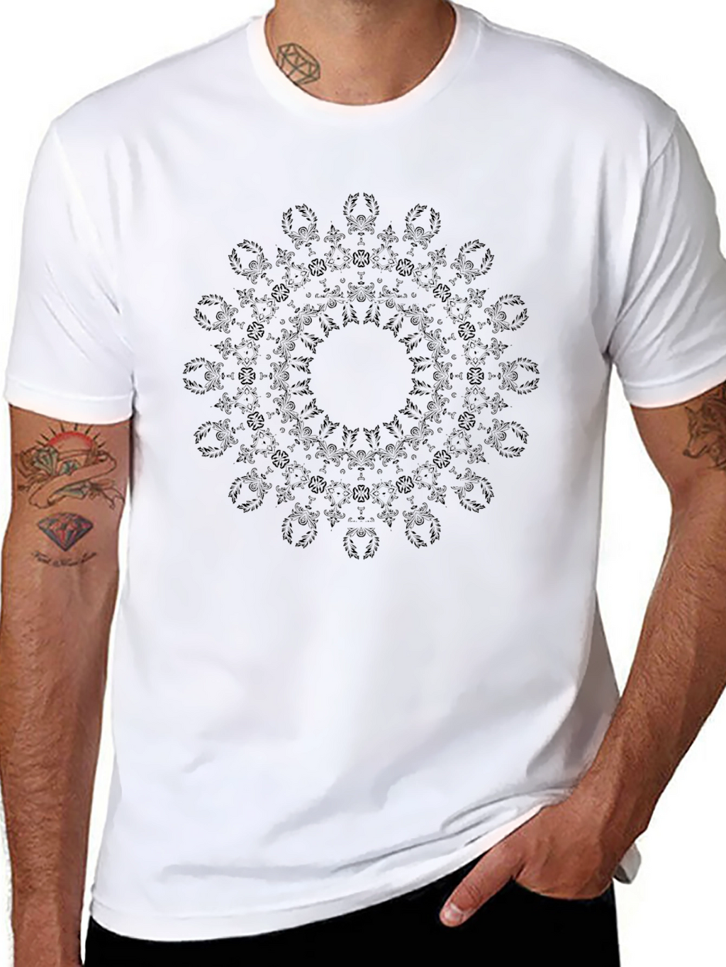 Mens Black Mandala Graphic T-Shirt