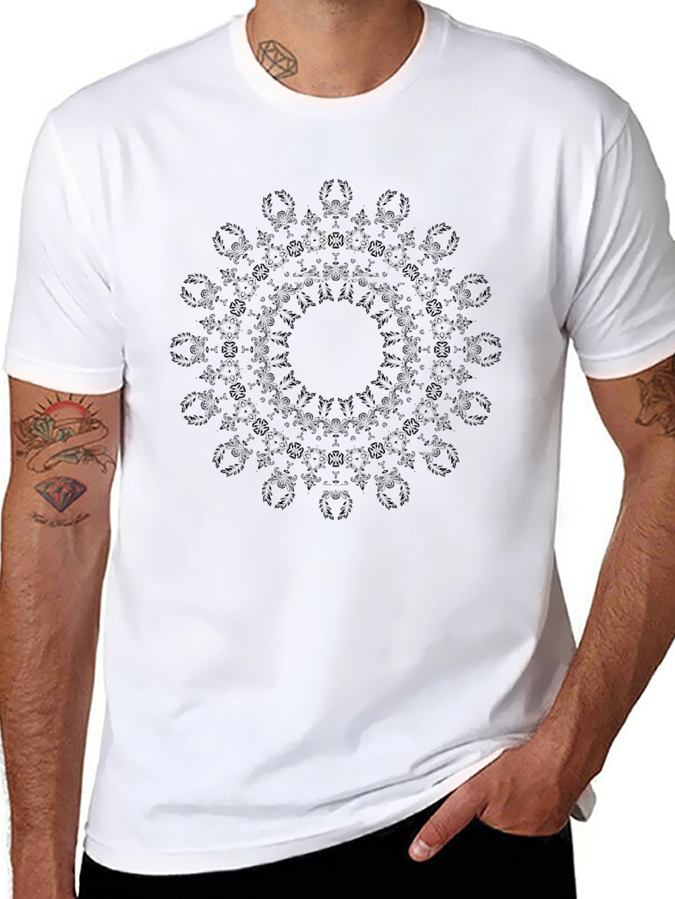Mens Black Mandala Graphic T-Shirt