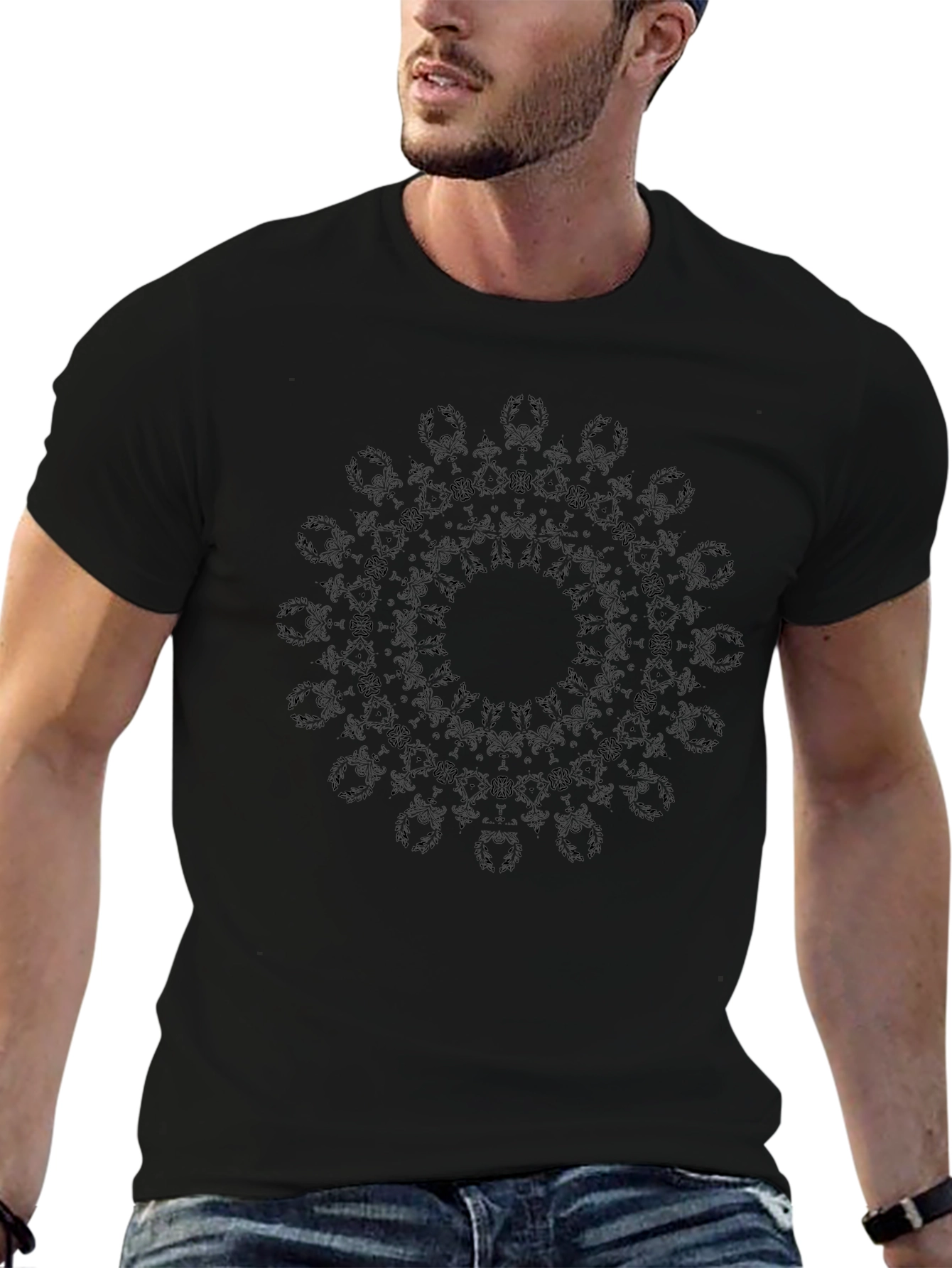 Mens Black Mandala Graphic T-Shirt