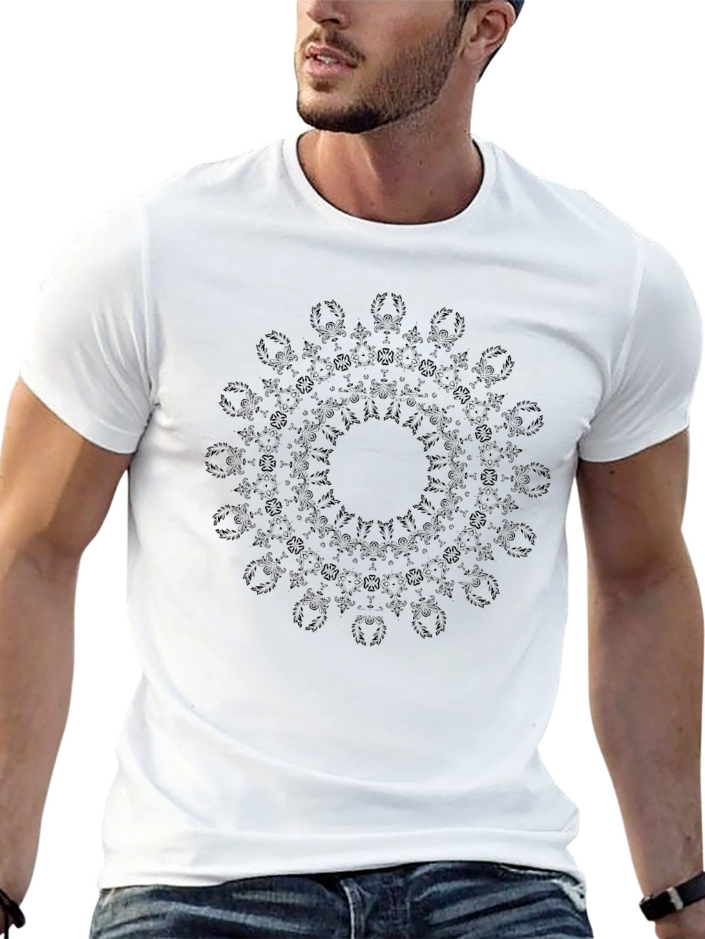 Mens Black Mandala Graphic T-Shirt