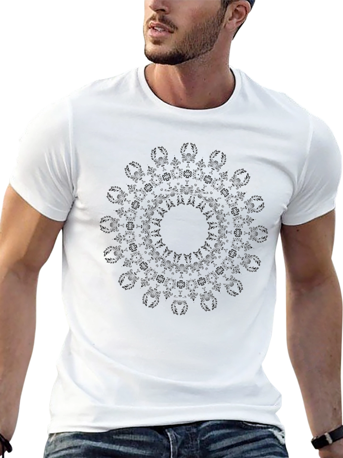 Mens Black Mandala Graphic T-Shirt