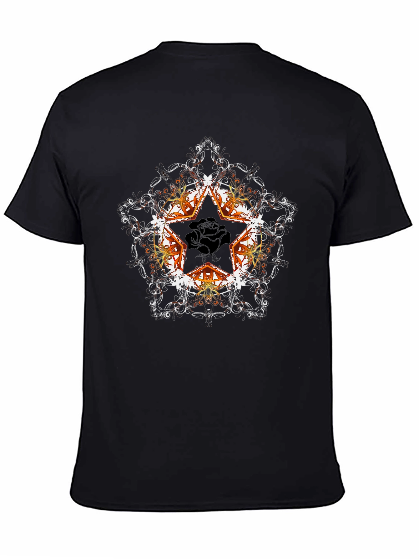 Edgy Star Mandala Graphic Tee - Black Cotton Comfort