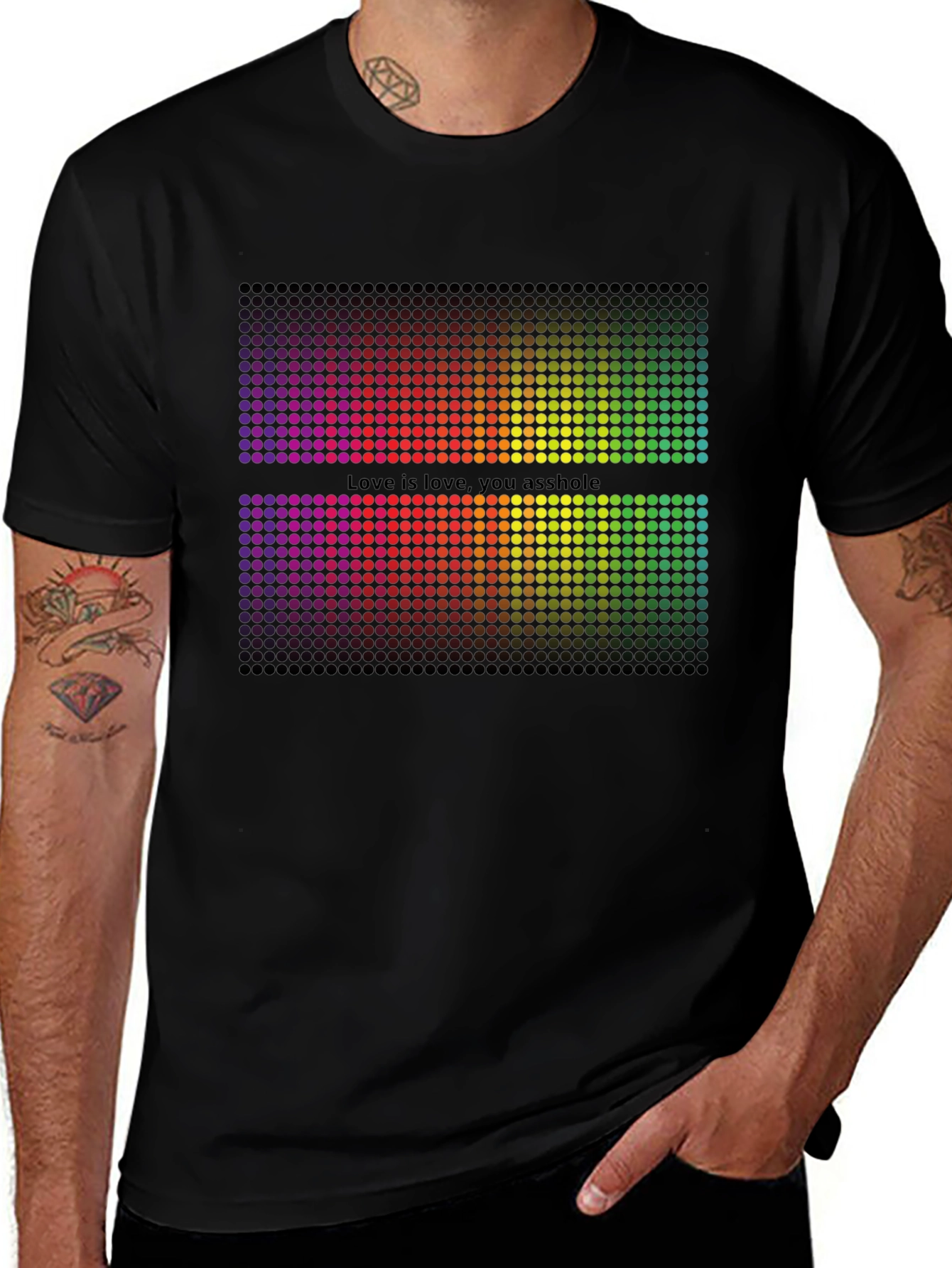 Rainbow Pixel Graphic Black T-Shirt