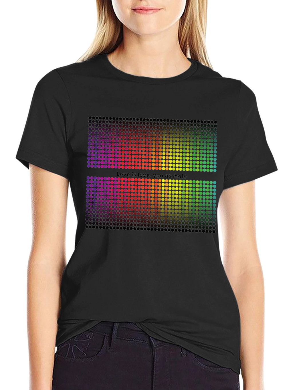 Rainbow Pixel Graphic Black T-Shirt