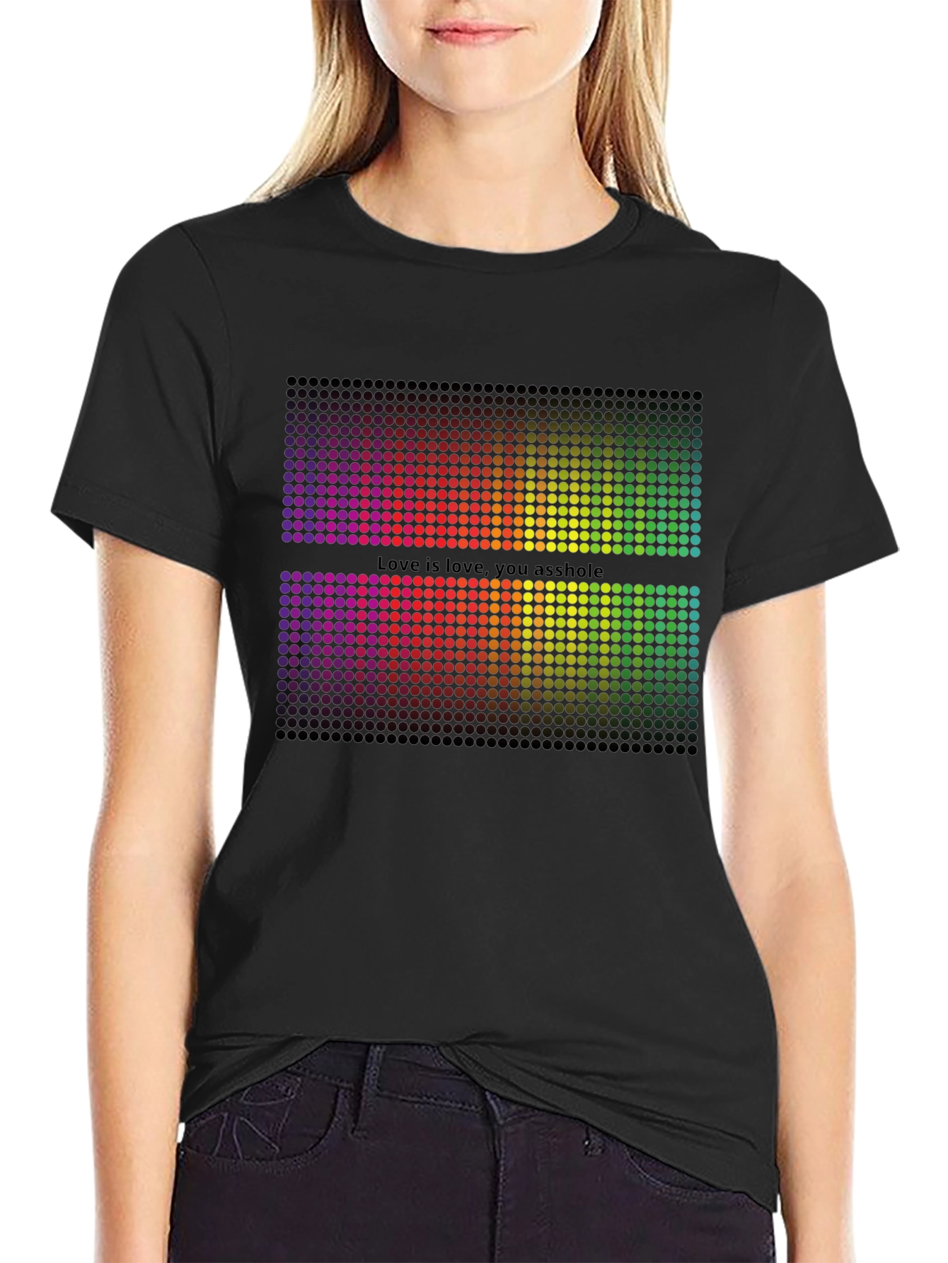 Rainbow Pixel Graphic Black T-Shirt