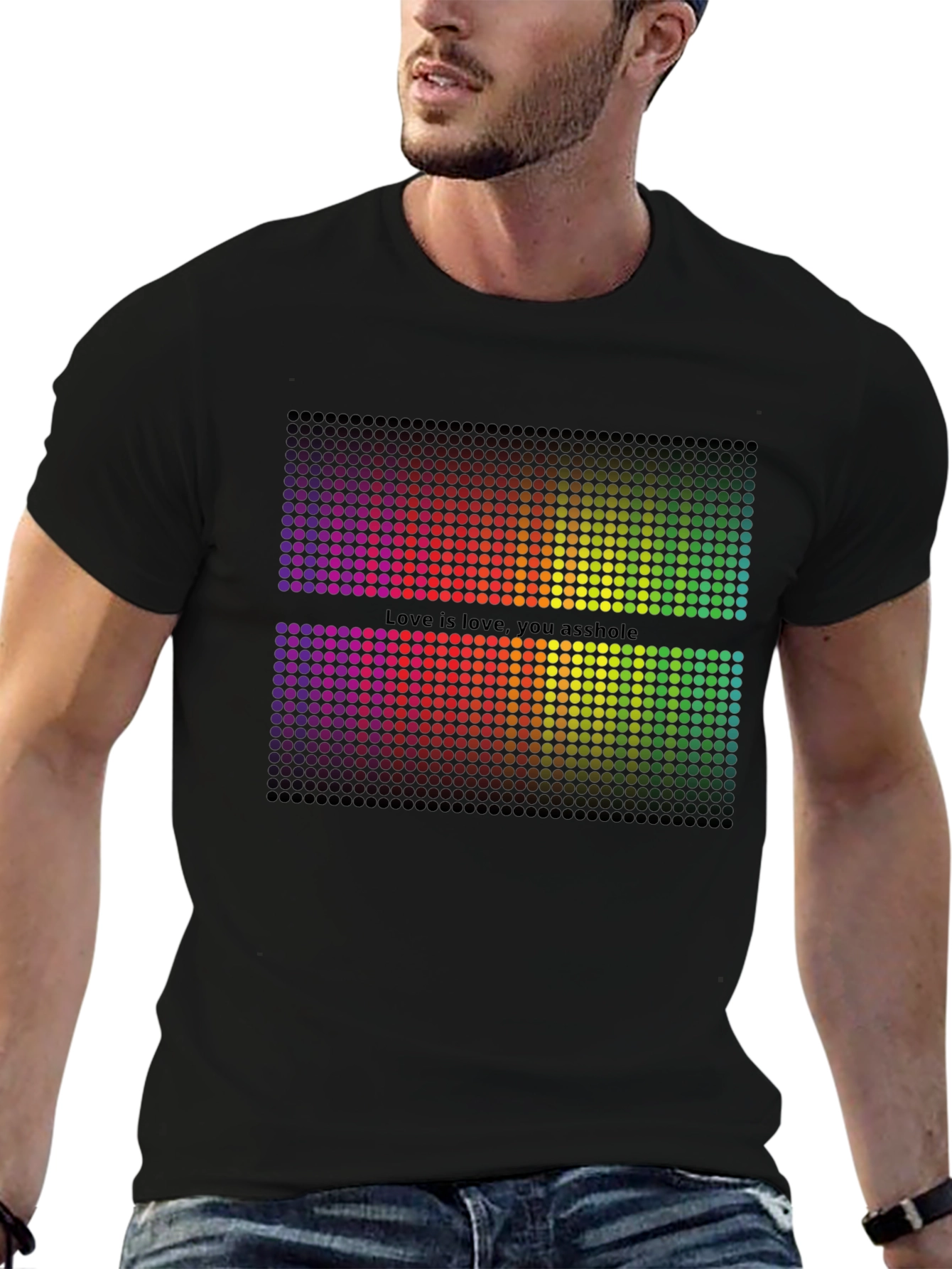 Rainbow Pixel Graphic Black T-Shirt