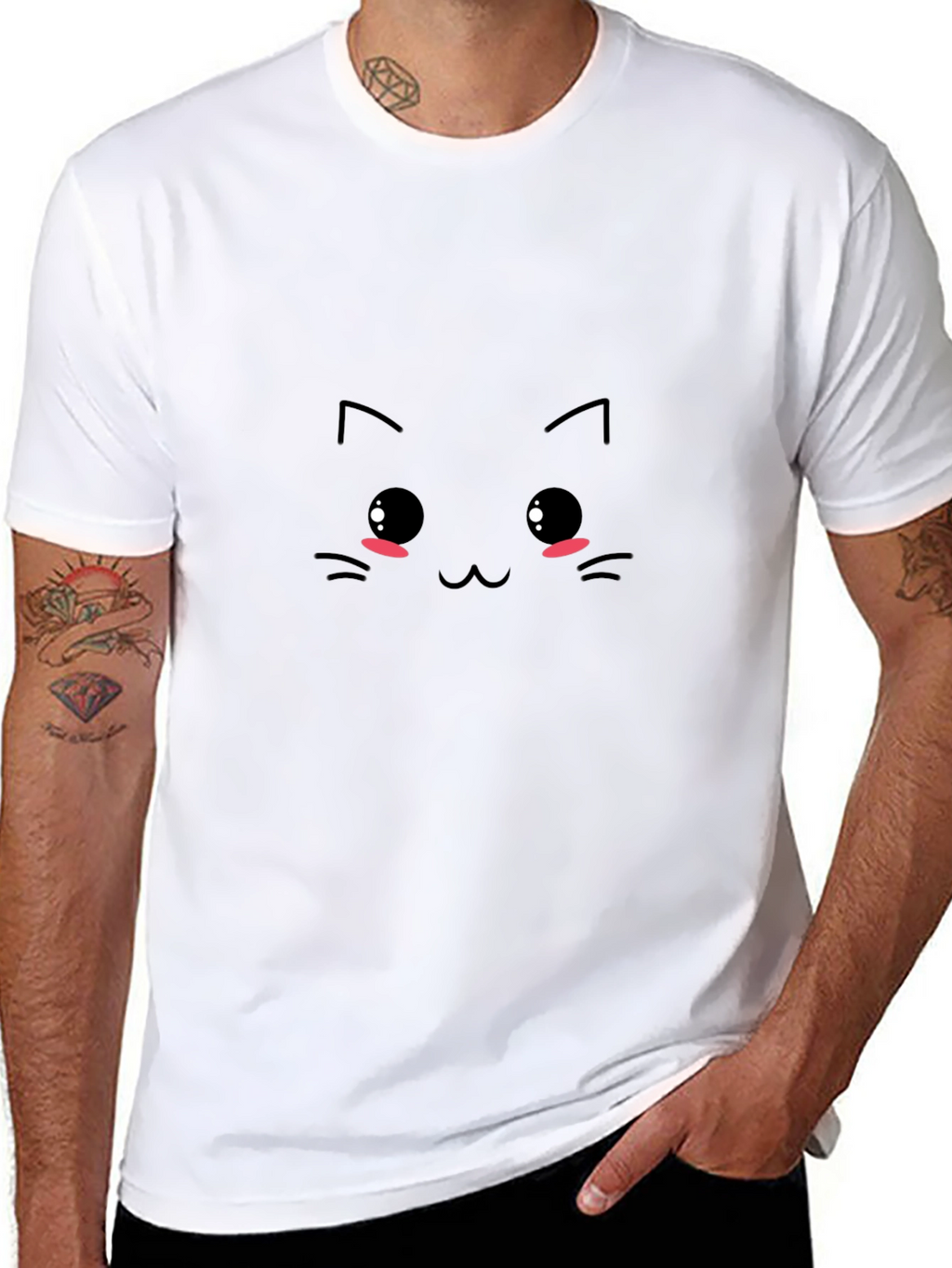 Cute Cat Face Graphic Tee - Black T-Shirt