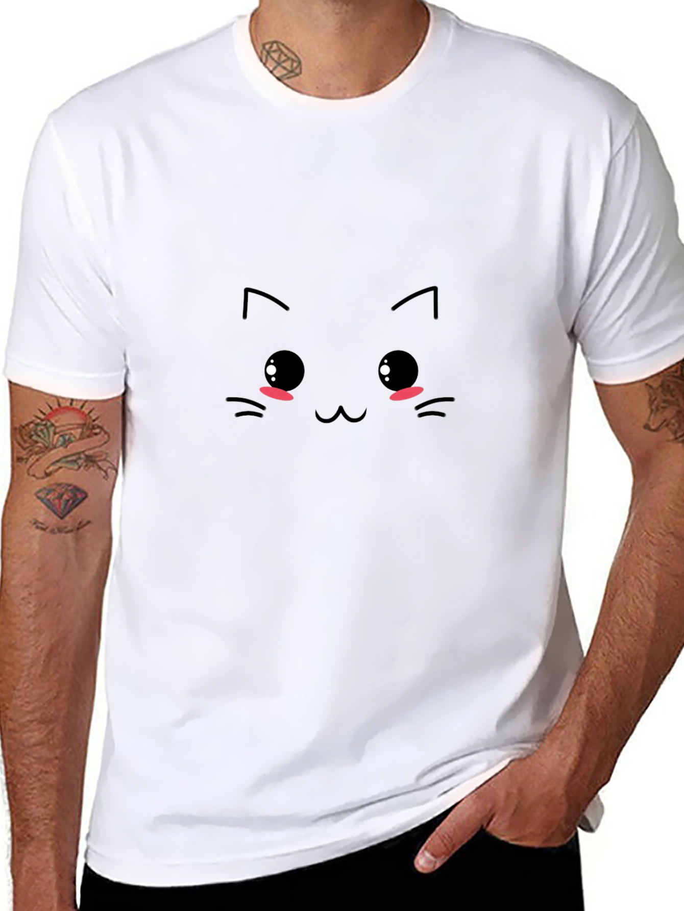 Cute Cat Face Graphic Tee - Black T-Shirt