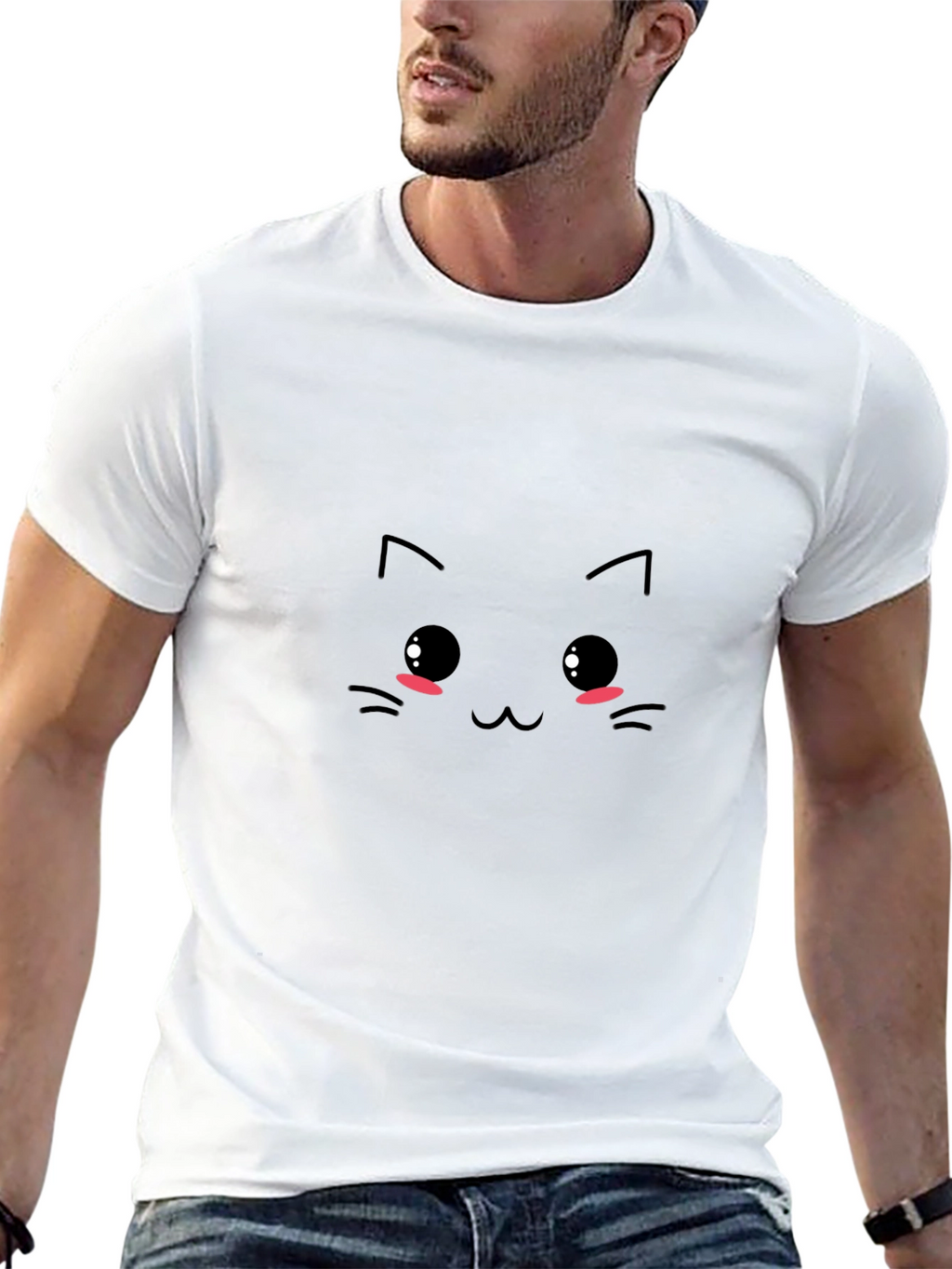 Cute Cat Face Graphic Tee - Black T-Shirt